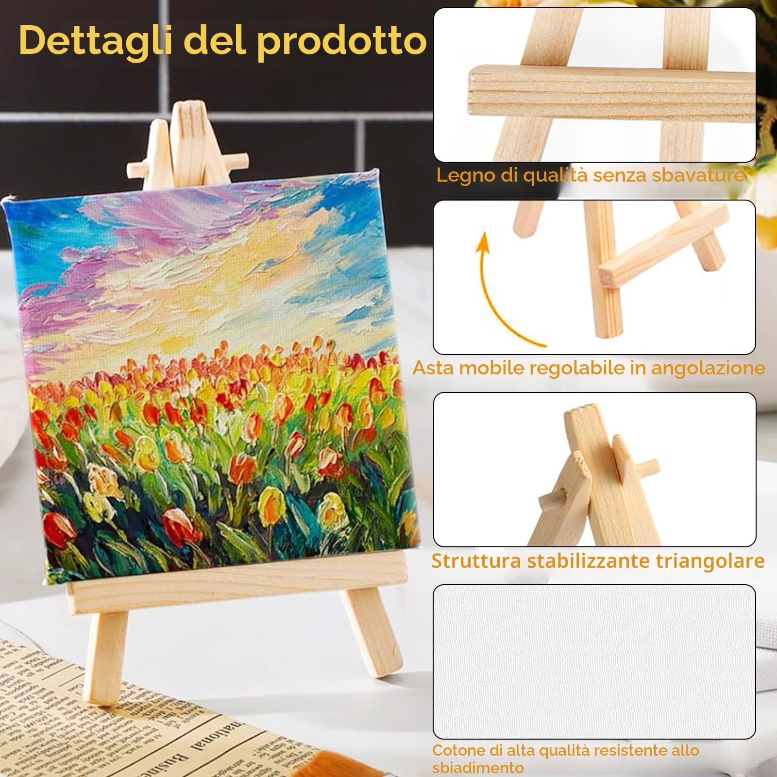 Set di 30 pezzi Mini Tele con Cavalletto in Legno,Mini Cavalletti con Tela D'arte Set di mini Tele Pittura con cavalletto Pittura per Artisti Principianti Hobbisti