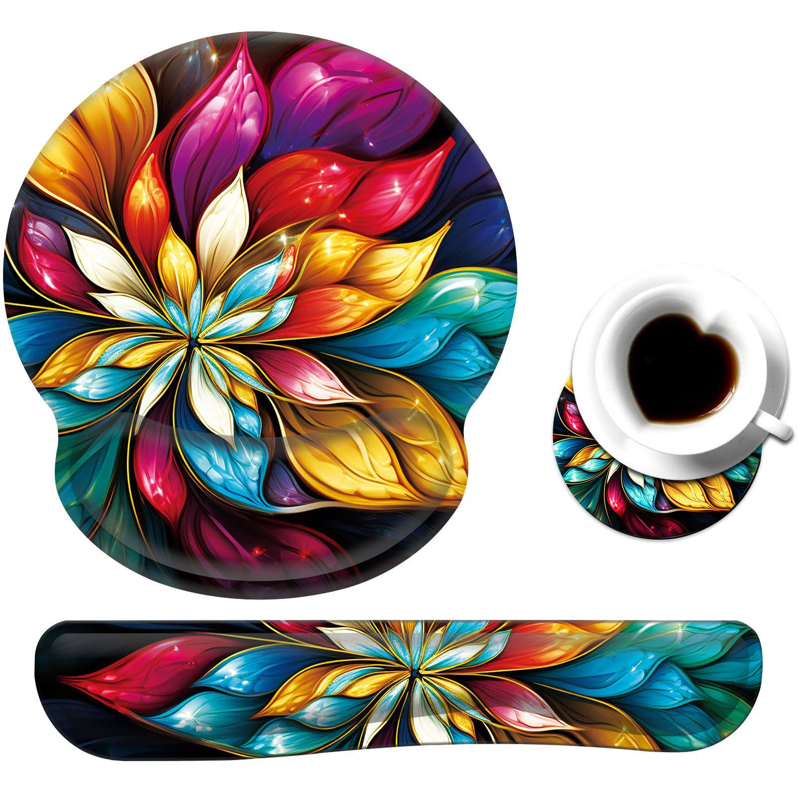 Keyboard Wrist Rest and Mouse Pad Wrist Support Set with Coaster,Ergonomic Mouse Pad,Comfortable for Easy Typing, Pain Relief,Memory Foam Keyboard Pad