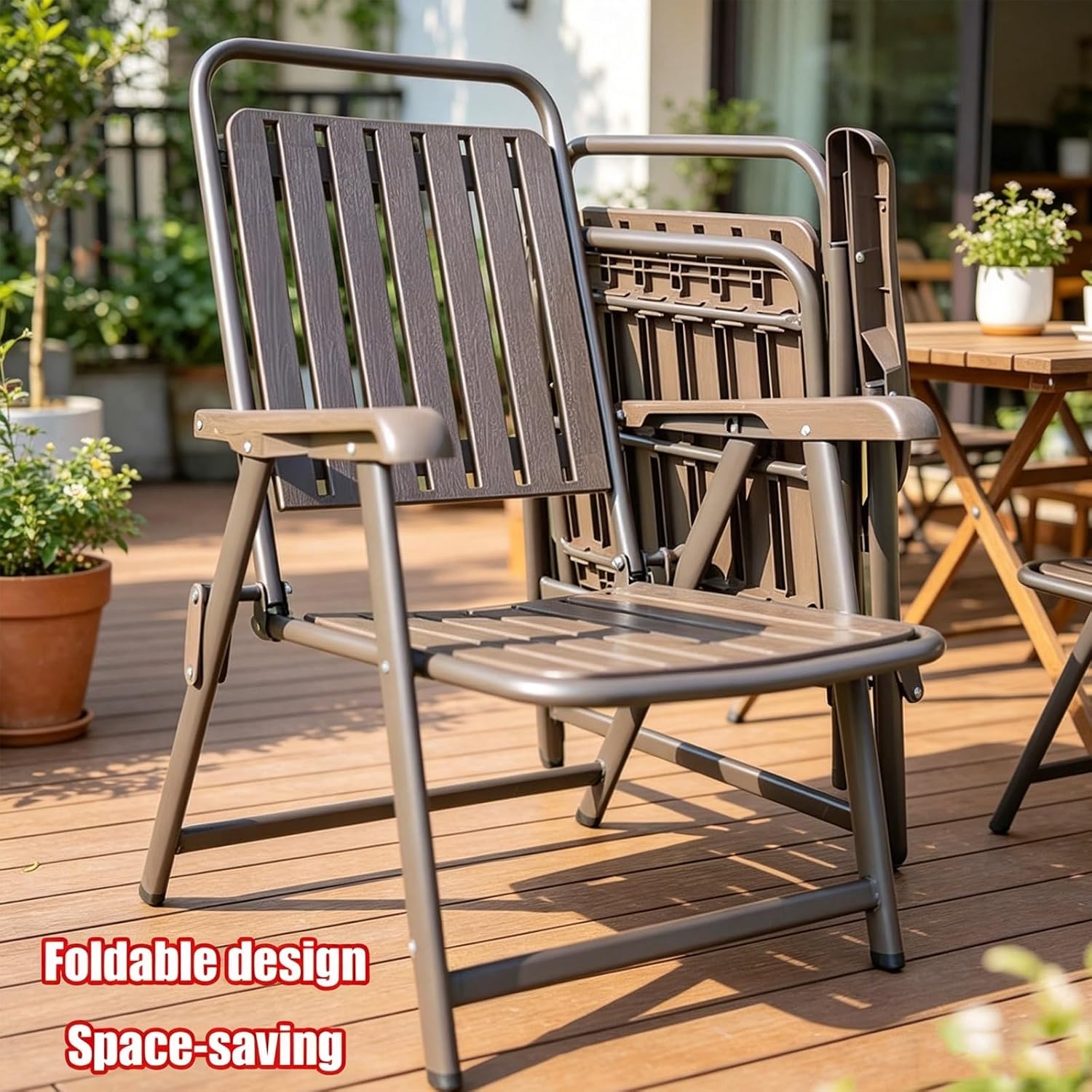 Folding Metal Chairs, Commercial Event Seat, Counter Stool, Basics Plastic Chair, Space-Saving, for Indoor and Outdoor Use(Browns,40cm)