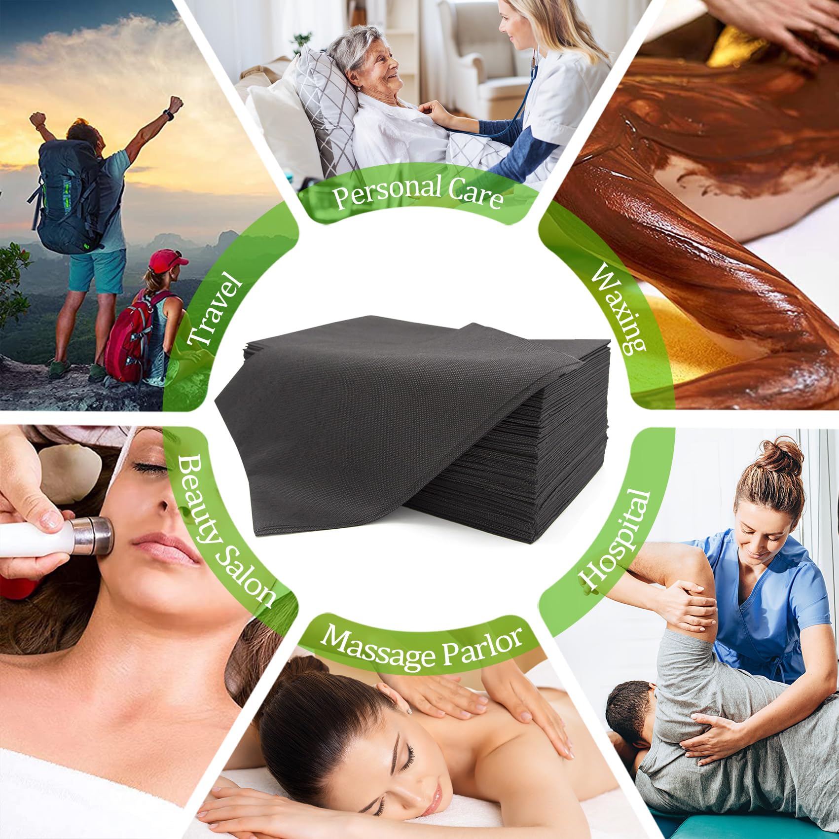 50 sábanas desechables grandes para mesa de masaje, 78.7 x 200.7 cm, color negro, transpirables, para salón de belleza, spa, cera de pestañas, tatuajes, tela suave no tejida