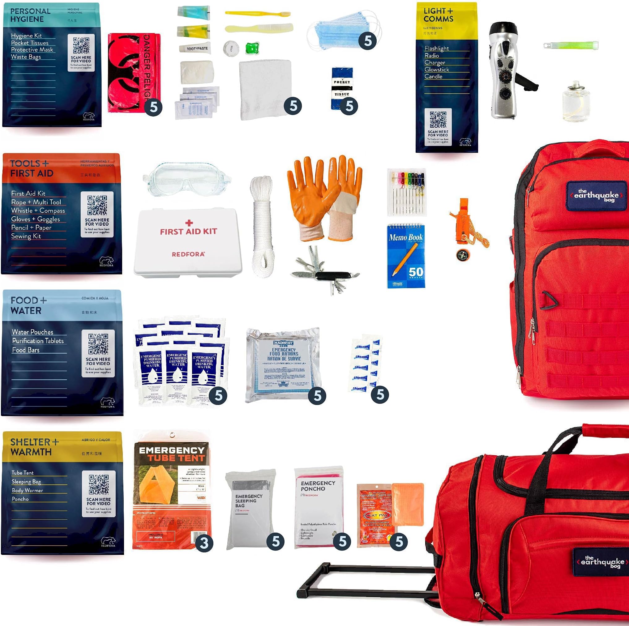 Complete Earthquake Bag - 3 Day Emergency kit for Earthquakes, Hurricanes, Wildfires, Floods + Other disasters