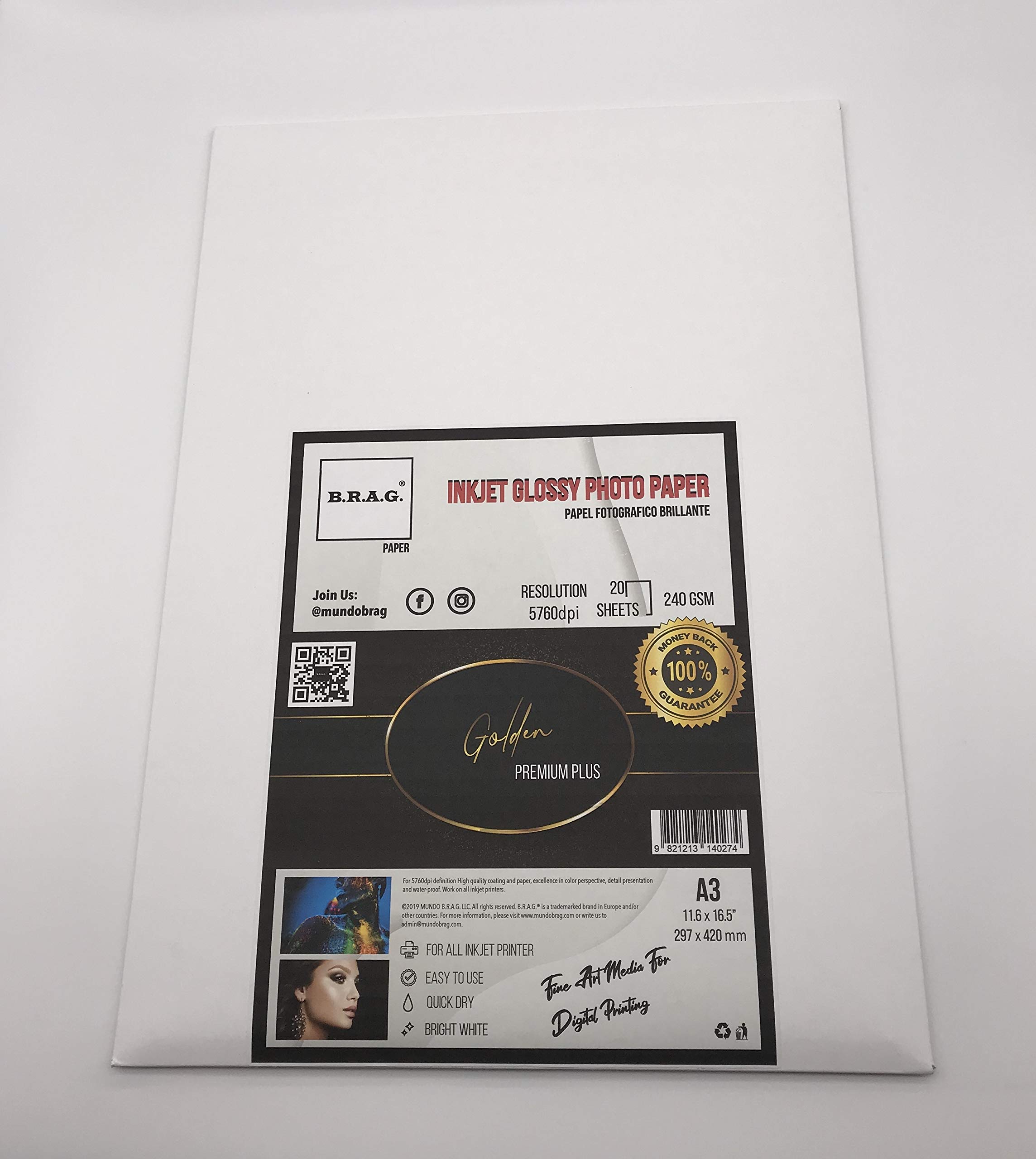 Papel fotográfico de alto brillo A3 240g. Para impresora de inyección de tinta