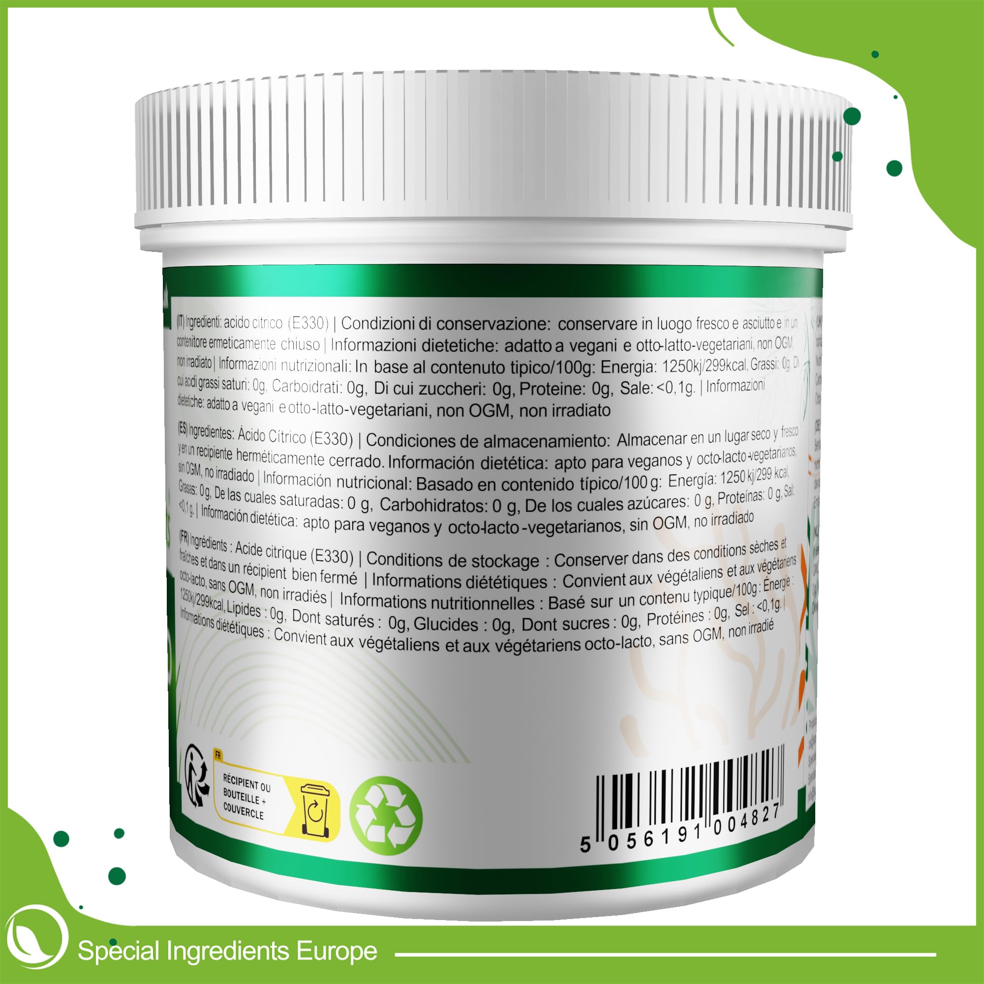 Special Ingredients Zitronensäure Pulver, 10 kg | Reines Lebensmittelqualität, Vielseitig Einsetzbar zum Kochen, Backen & Getränke, Vegan, Koscher und Halal