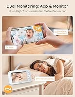 Vista 2 de Monitor de bebé 2K con cámara y audio, pantalla de 5 pulgadas, monitor de bebé Wifi con control de aplicación, detección de movimiento y llanto