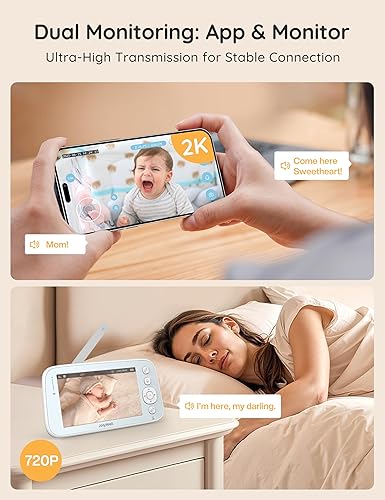 Miniatura 2 de Monitor de bebé 2K con cámara y audio, pantalla de 5 pulgadas, monitor de bebé Wifi con control de aplicación, detección de movimiento y llanto,