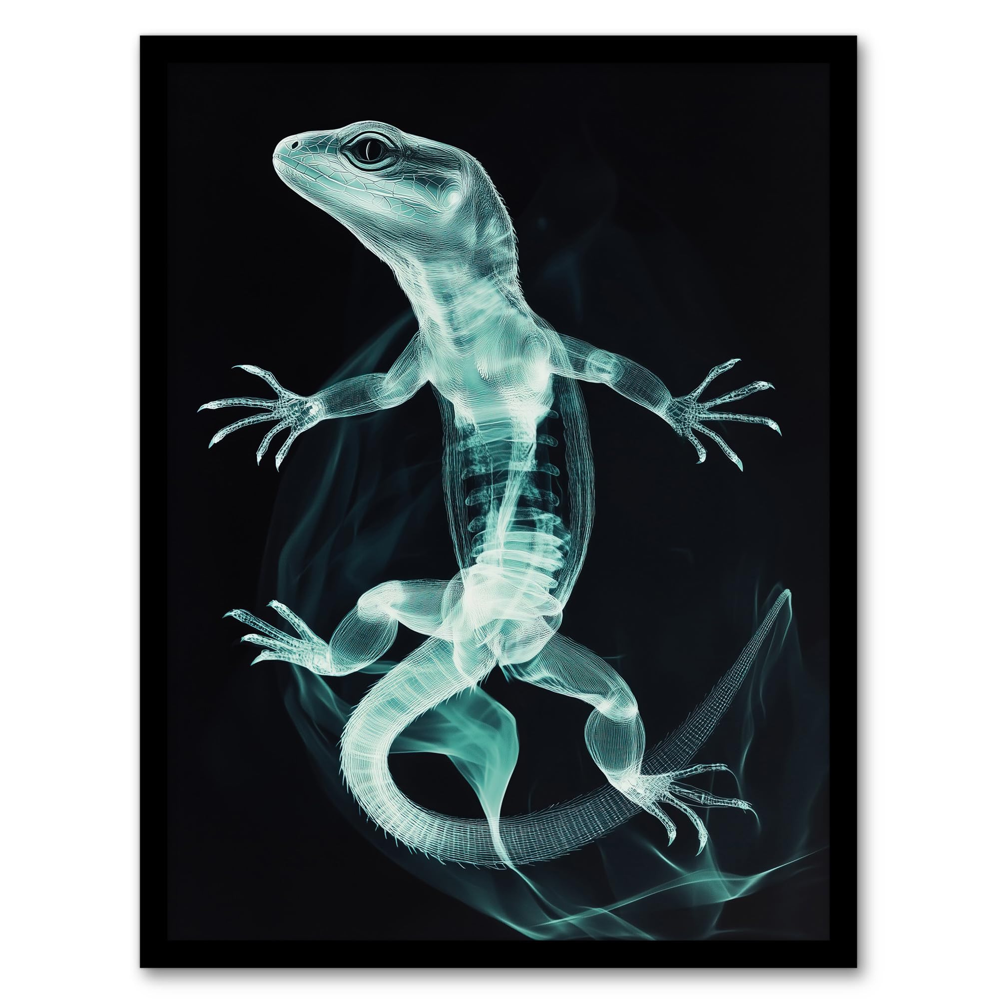 Artery8 Smoke and Xray Effect Lizard Electric Blue Living Room Artwork Framed Wall Art Print 18X24 Inch