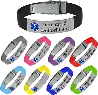 Implanted Defibrillator Medical Alert Bracelet - Adjustable Silicone Band, Engraved ID Tag, Vibrant Colors for Emergency Identification