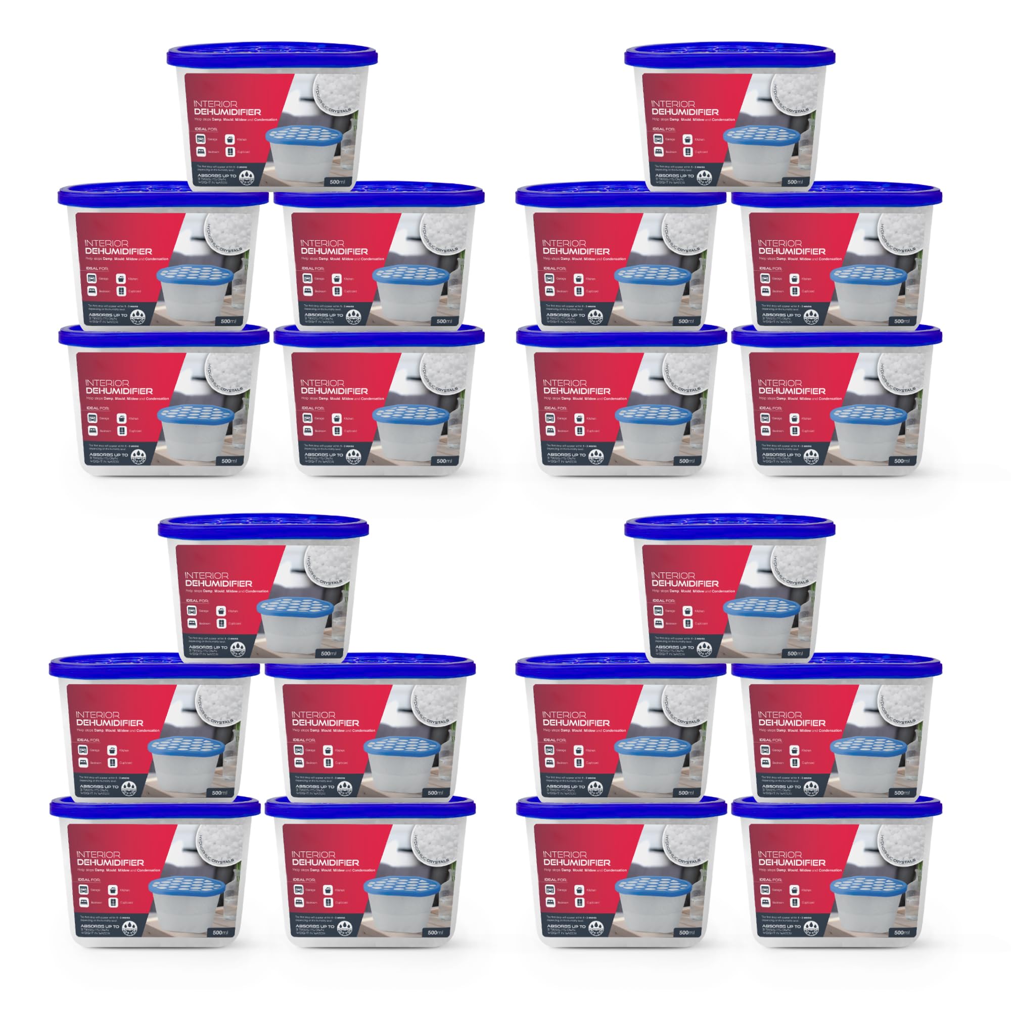 Sterlix Pack of 20 500ml Dehumidifier Tubs for Condensation,Humidity, Damp, Mould, Moisture, Allergens, Mildew & Neutralising Odours for Domestic us at Home, Office, Garage, Windows & Wardrobes