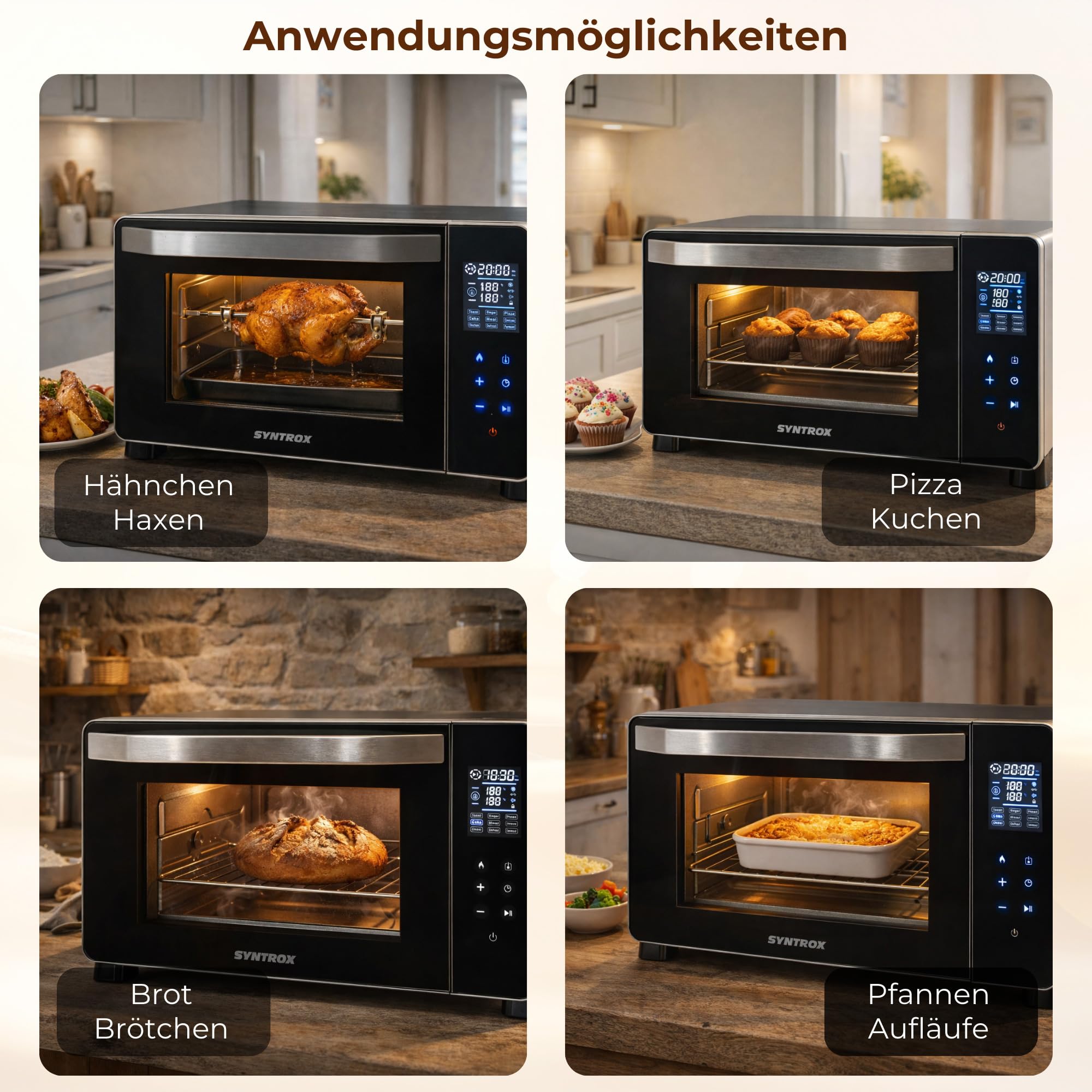 Syntrox Germany 45 l Kleiner Mini Backofen Montox | Miniofen | Pizzaofen | Pizzabackofen, inklusive Zubehör. 2000 Watt, integrierter Timer, für kleine Küchen