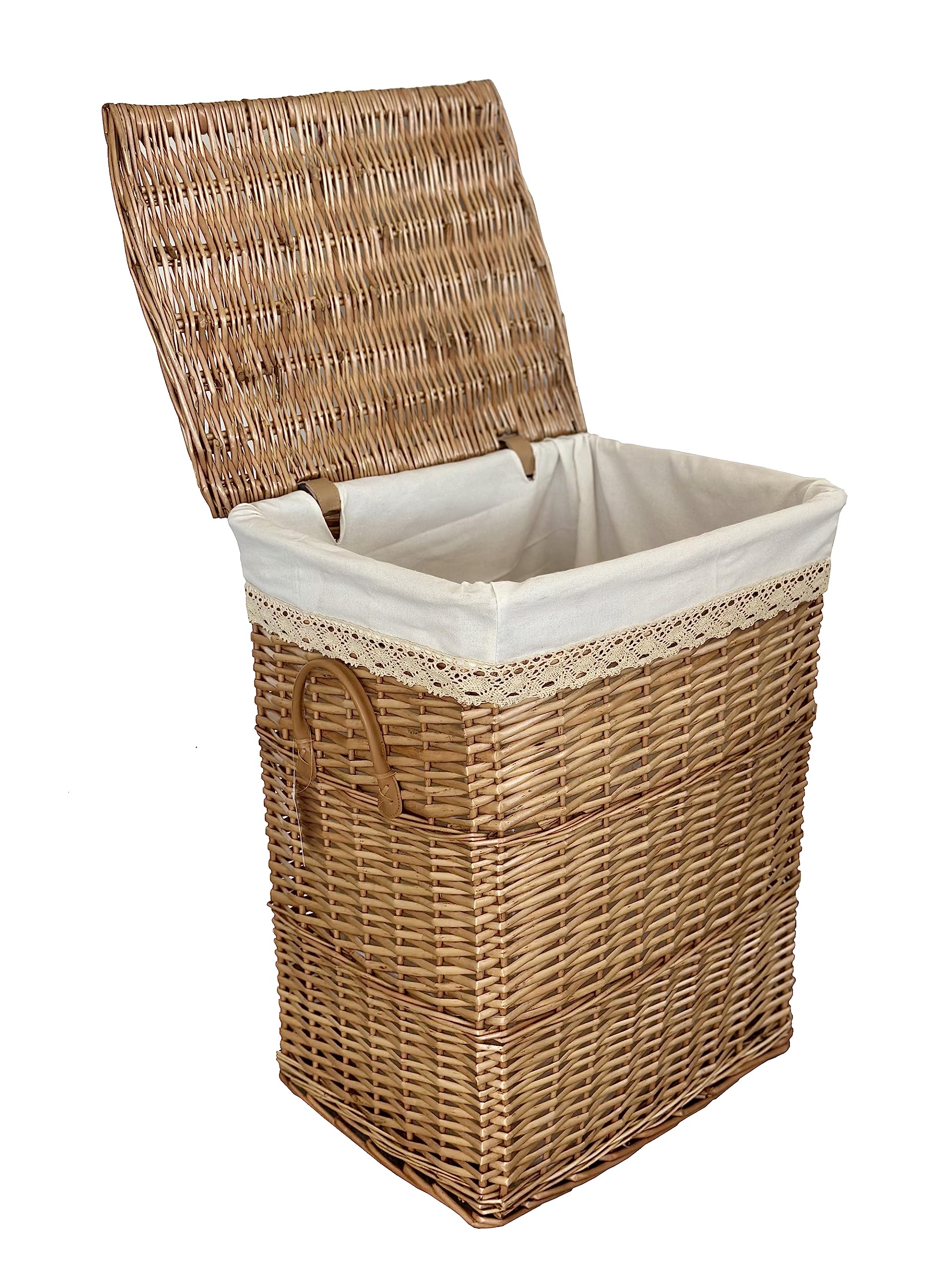 Cesta para la colada rectangular de mimbre color beige 90L 48x36x62 cm