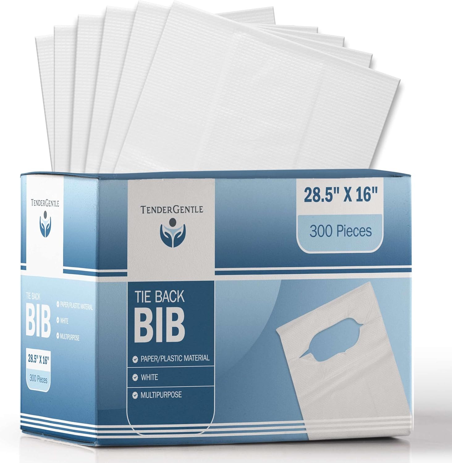 Disposable Adult Bibs for Men and Women - Case of 300 28.5x16 Paper/Plastic Overhead Adult Bibs for Eating - Good for Nursing Homes, Home Use, and Medical Facilities