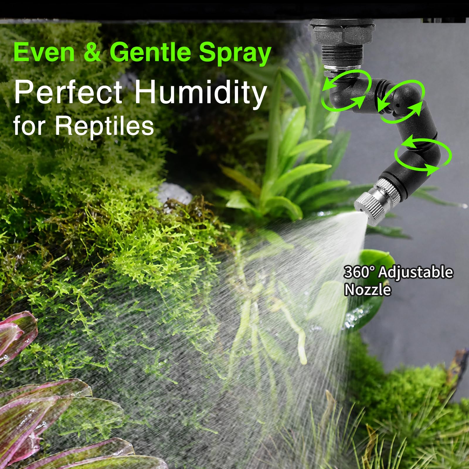 Sistema di nebulizzazione per rettili, nebulizzatore automatico con timer con controller LCD, pompa autoadescante, spray per foresta pluviale fine per terrario, camaleonte, geco e serpente