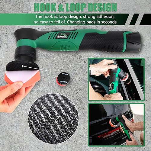 Miniatura 9 de BATOCA S5 - Mini pulidora inalámbrica para coche, máquina pulidora de doble acción y rotativa, 1 batería de 12 V, 2 A con almohadillas de pulido de