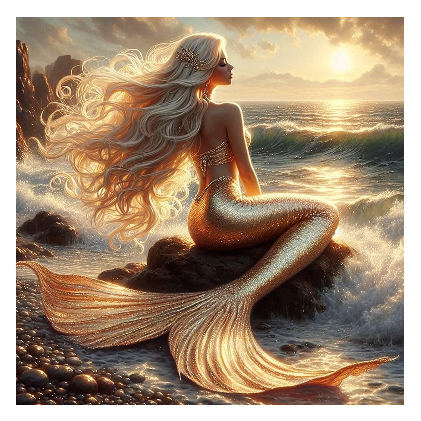 AMORARS Diamond Painting Kits for Adults Mermaid – 5D Diamond Art Kit for Beginners, DIY Dot Full Drill Round Gem Art Painting Craft, Home Wall Decor Gift,12x12inch