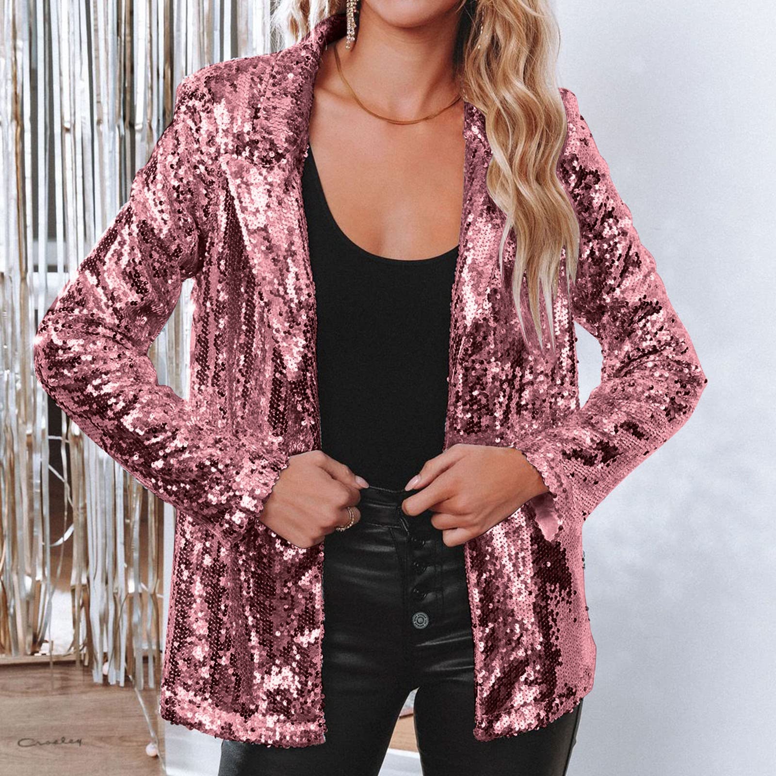 Veste Femme Blazer à Paillettes pour Femme Style Décontracté à Manches Longues Sequins Cardigan Haut Tops Brillante Manteau Fête Clubwear pour Disco Soirée à la Mode Veste de Costume