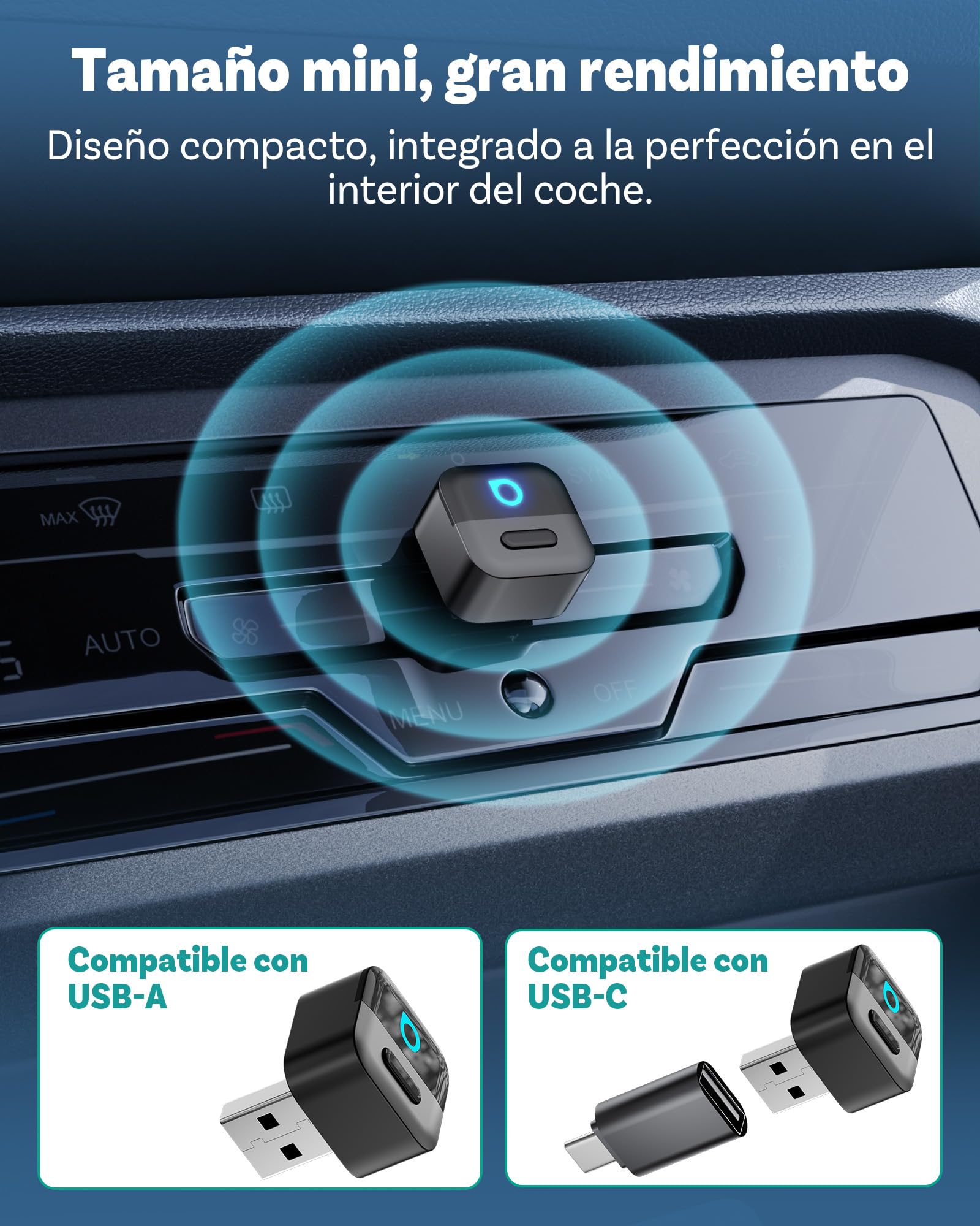 OTTOCAST Mini Pico, 2026 Adattatore Wireless 2-in-1 CarPlay & Android Auto, Cambio Dispositivo con un Tocco, Plug & Play, WiFi 6 & Bluetooth 5.4, Connessione automatica per i Phone & Android