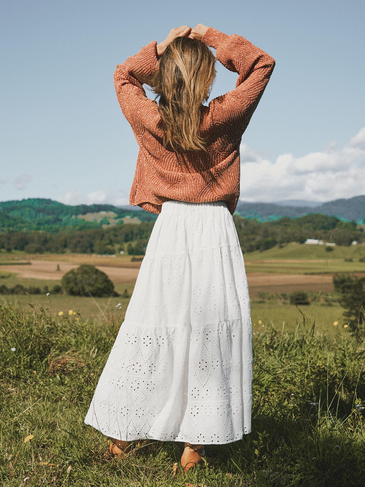 CUPSHE Gonna da donna in cotone con traforato, con volant casual a vita alta