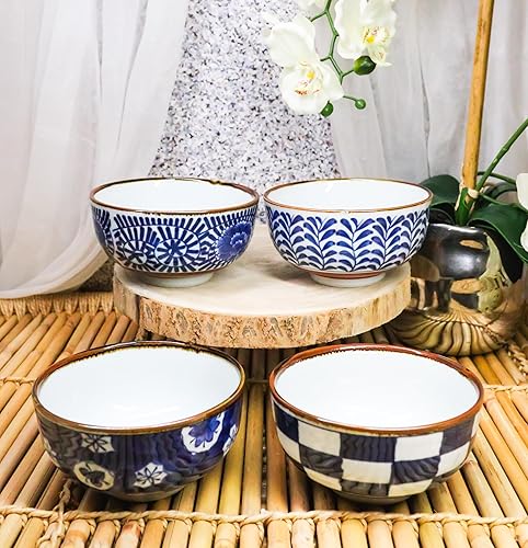Miniatura 7 de Ebros Gift Made In Japan Shades Of Blue - Juego de 4 cuencos artísticos de porcelana para ensalada de arroz, miso, sopa de helado, cuenco de