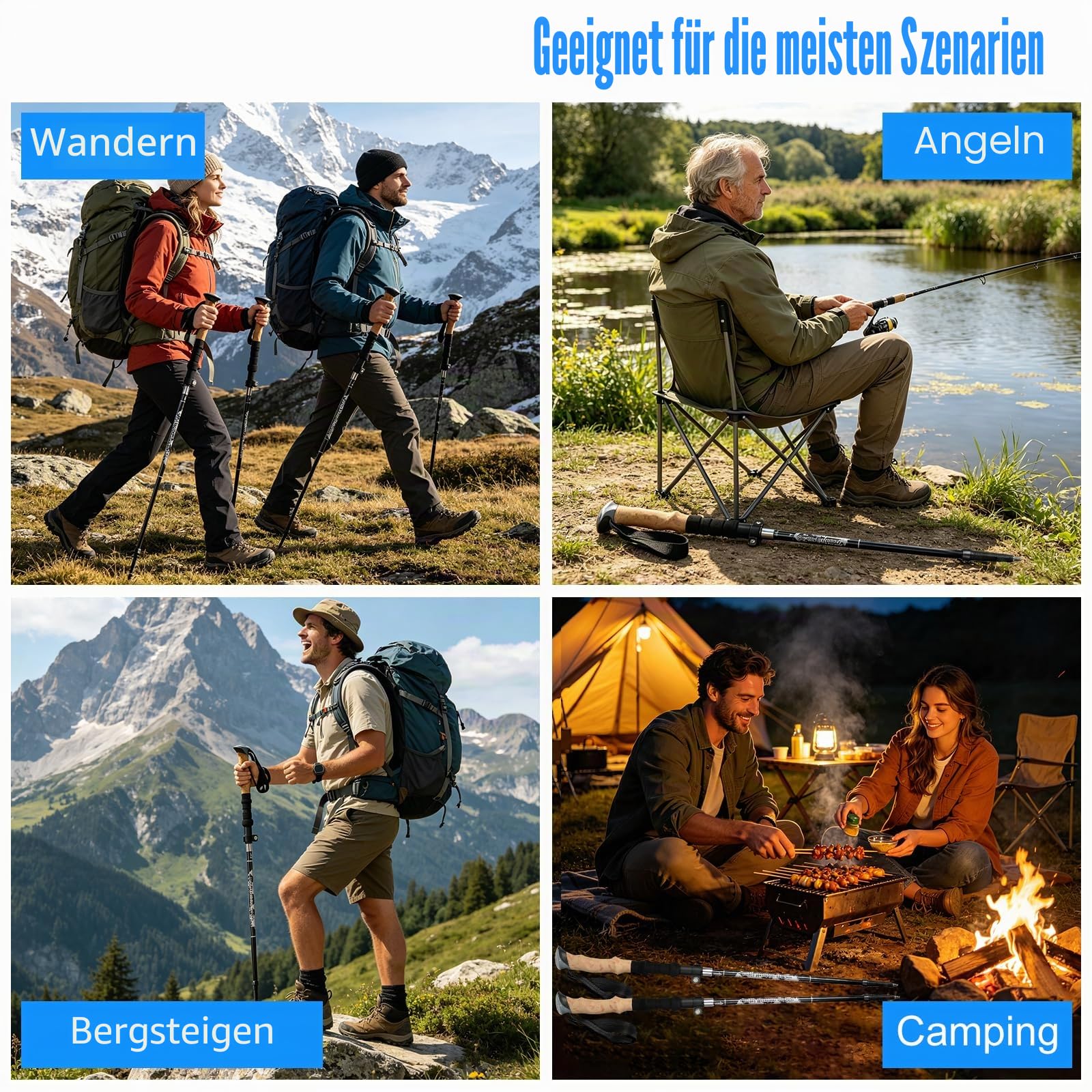 Wanderstöcke, Faltbar, Teleskopstöcke (110-130 cm), Ultraleichte Alu Trekkingstöcke oder Carbon, Walking Stöcke mit Korkgriff für Nordic Walking, Hiking Poles Klappbar für Skifahren & Bergsport