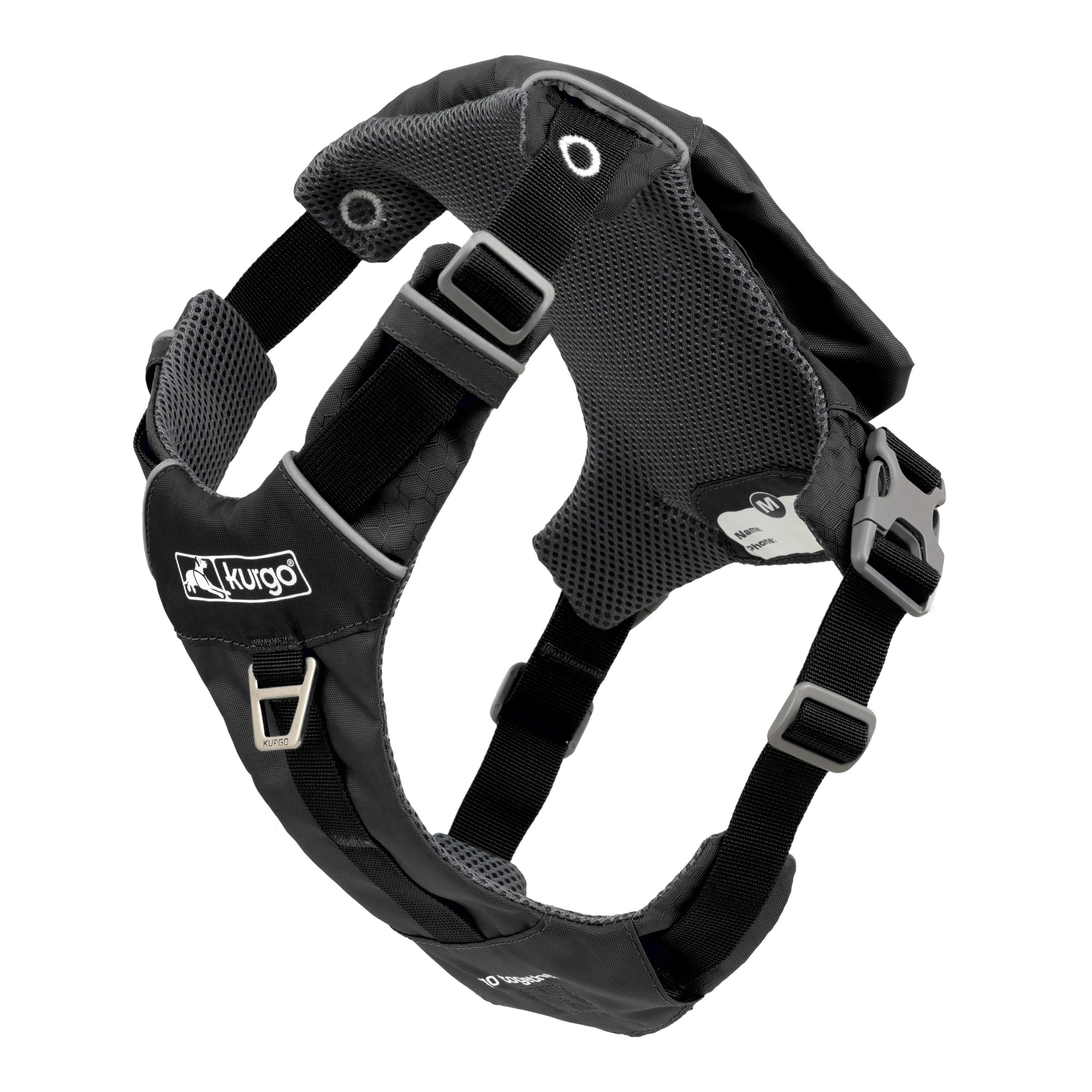 Kurgo Stash n’ Dash Dog Harness, Lightweight Vest Harness for Dogs, Pet Harness with Pocket, Folds into a Pouch, for Running, Hiking, Reflective, Black, Medium