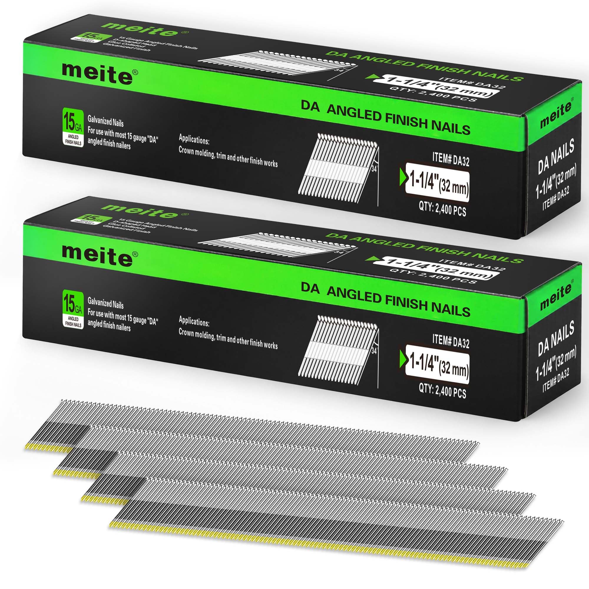 Meite 15 Gauge Angled Finish Nails - 2.5" (34 Degree) -17 Meite 15 Gauge Angled Finish Nails - 2.5" (34 Degree) -17
