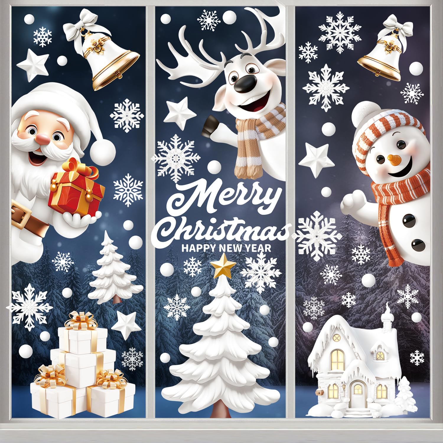 (2 Pack, 18 Sheet) Tomario 292 Large Christmas Window Clings Stickers, Reusable Christmas Decal Double-Side with Snow Flakes Pattern for Xmas Window Decoration Home Office Themed Party