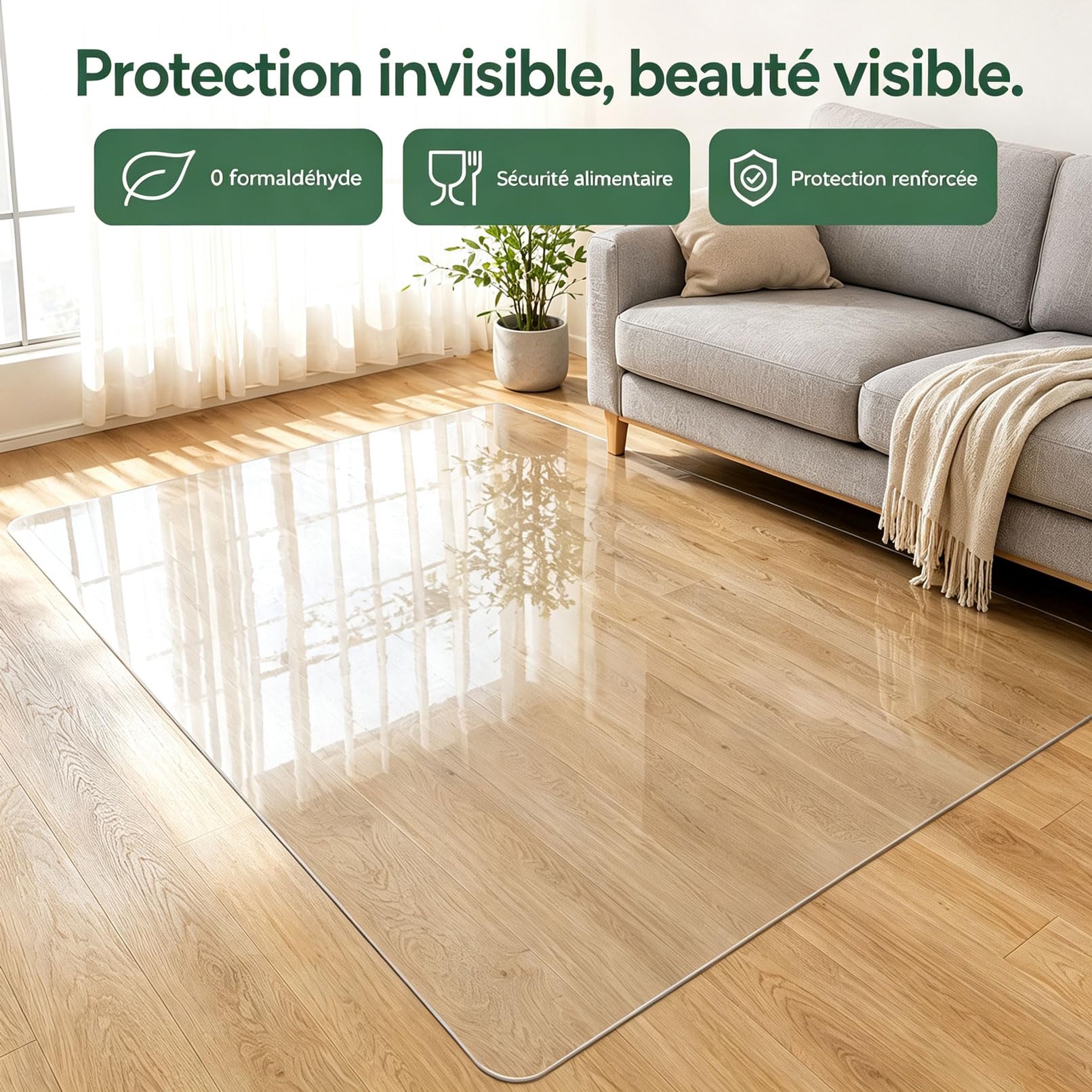 Tapis Transparent Anti-Bruit pour roulettes de Chaise 155x205cm 1,5MM Tapis Protection Sol amortit Les bruits de déplacement sur Sol Dur intérieur