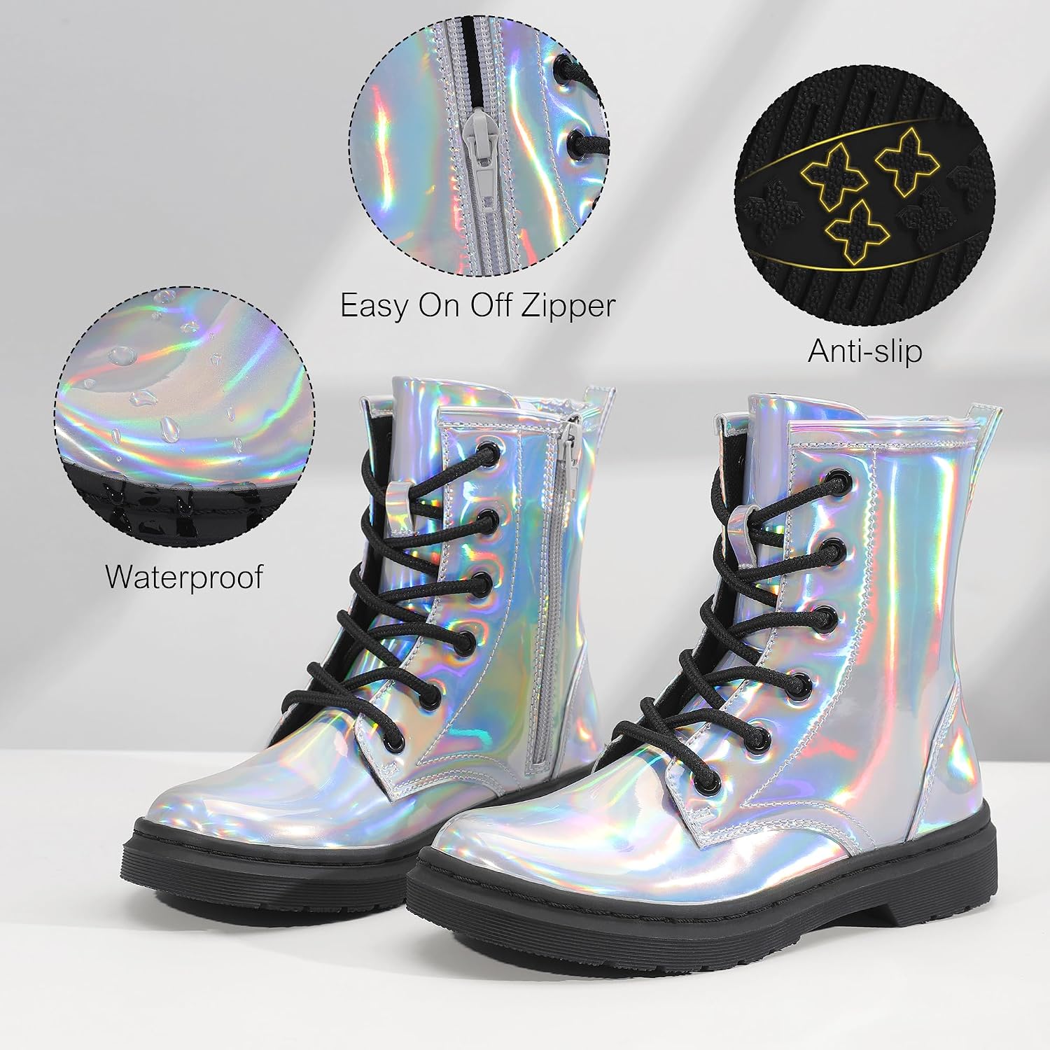 shoeslocker Girls Ankle Boots with Side Zipper & Lace Up – Stylish Comfort Shoes with Glitter for Toddlers Little Kids & Big Kids