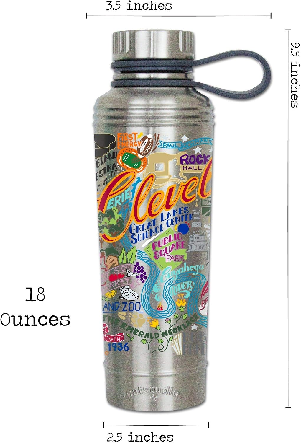 Catstudio Cleveland Stainless Steel Water Bottle | BPA Free Triple Wall Insulation with Non Slip Bottom | Great for Running, Hiking, Sports, & Travel