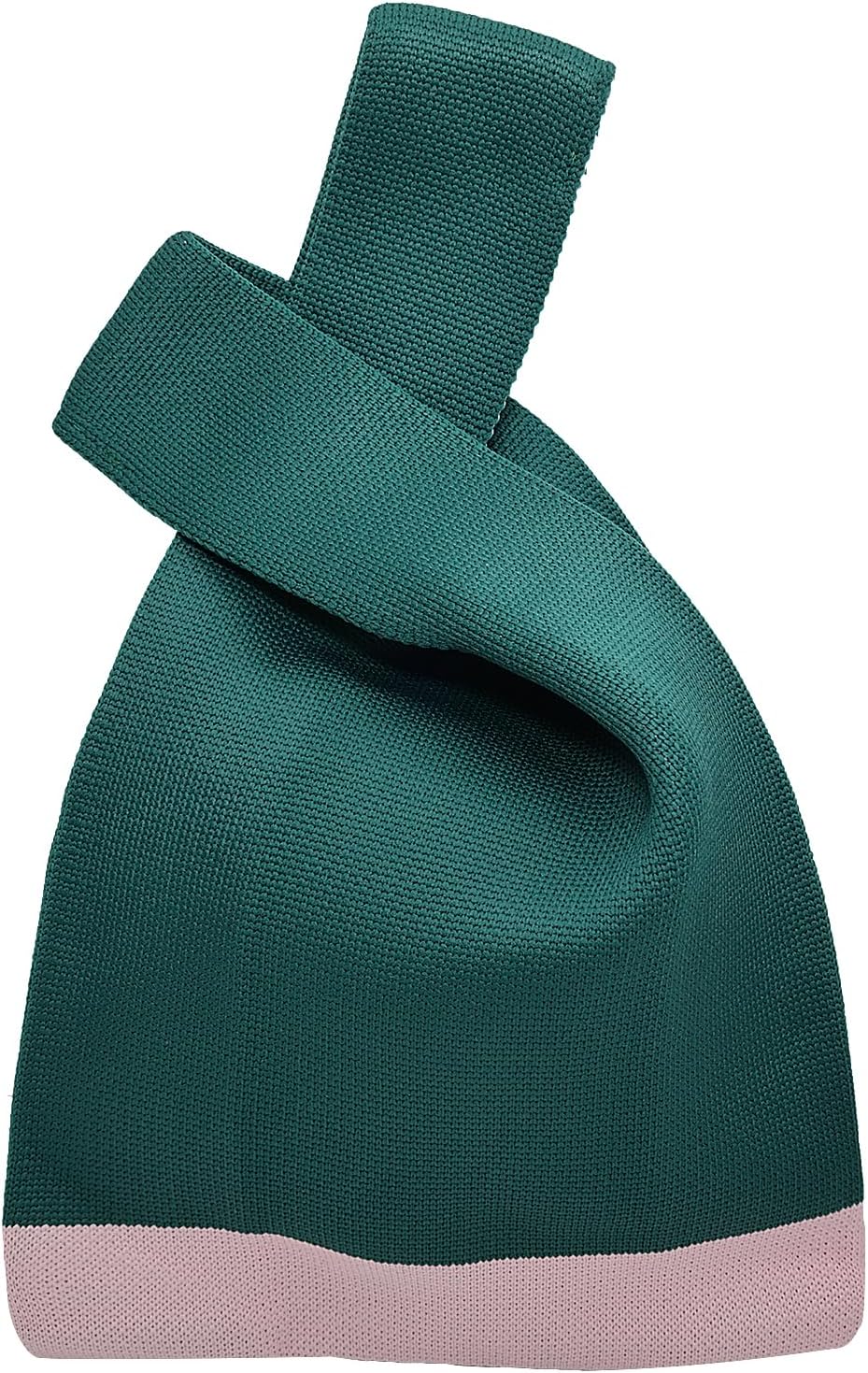 Small Crochet Knit Tote Wrist Bag, Portable Knot Sleeve Handle Bag Cute Wristlet Pouch Purse for Women