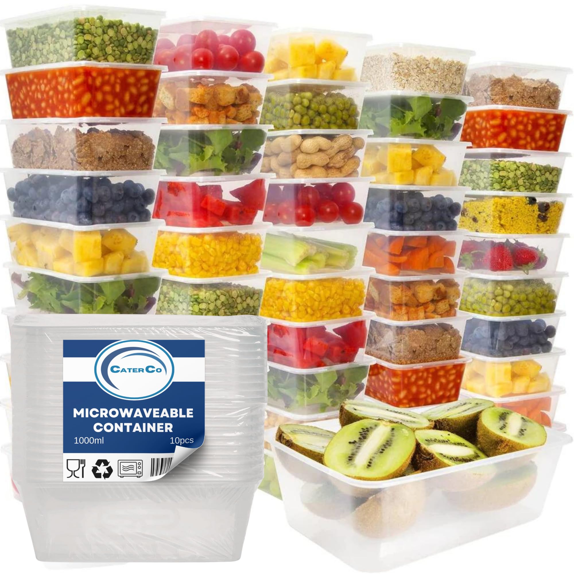 CaterCo 1000ml Plastic Food Containers with Lids - Set Of 10 - BPA Free, Reusable & Disposable Meal Prep Containers - Microwave & Freezer Safe, Cooking, Takeaway, Storage (1000ml - Set Of 10)