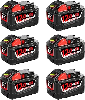 Upgraded 6pcs 12.0Ah m18 Replacement Battery Compatible with Milwaukee m18 Battery 48-11-1812 48-11-1815 48-11-1820 48-11-1840 XC Cordless Power Tools for DIY and Professional