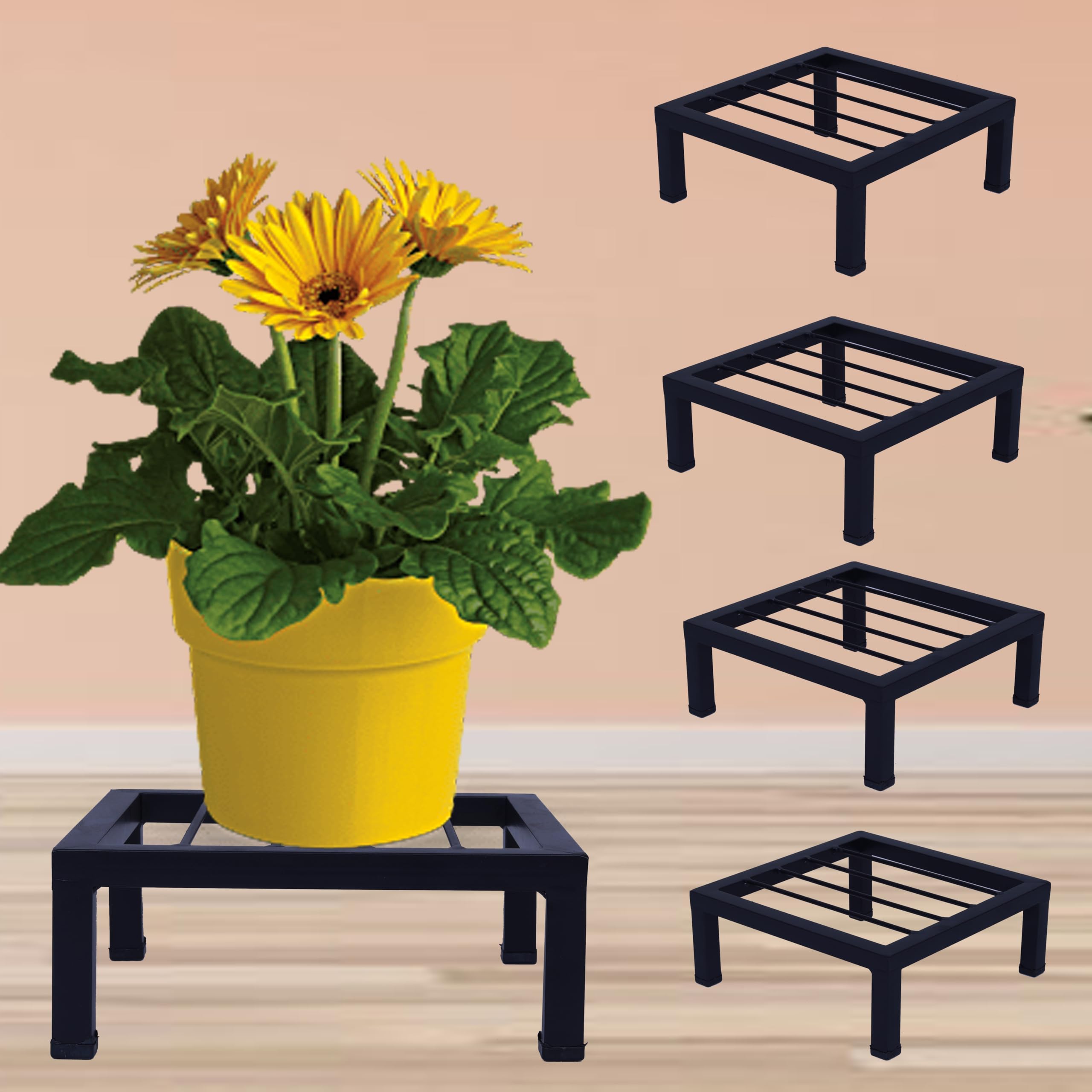 D&V Engineering Heavy Duty Metal Planter Stand | Flower Pot Stand | Plant Stand for Indoor & Outdoor | Sturdy Iron Rack | Balcony & Garden Plant Holder | Water Dispenser Stand, Black - Pack of 4-image-44