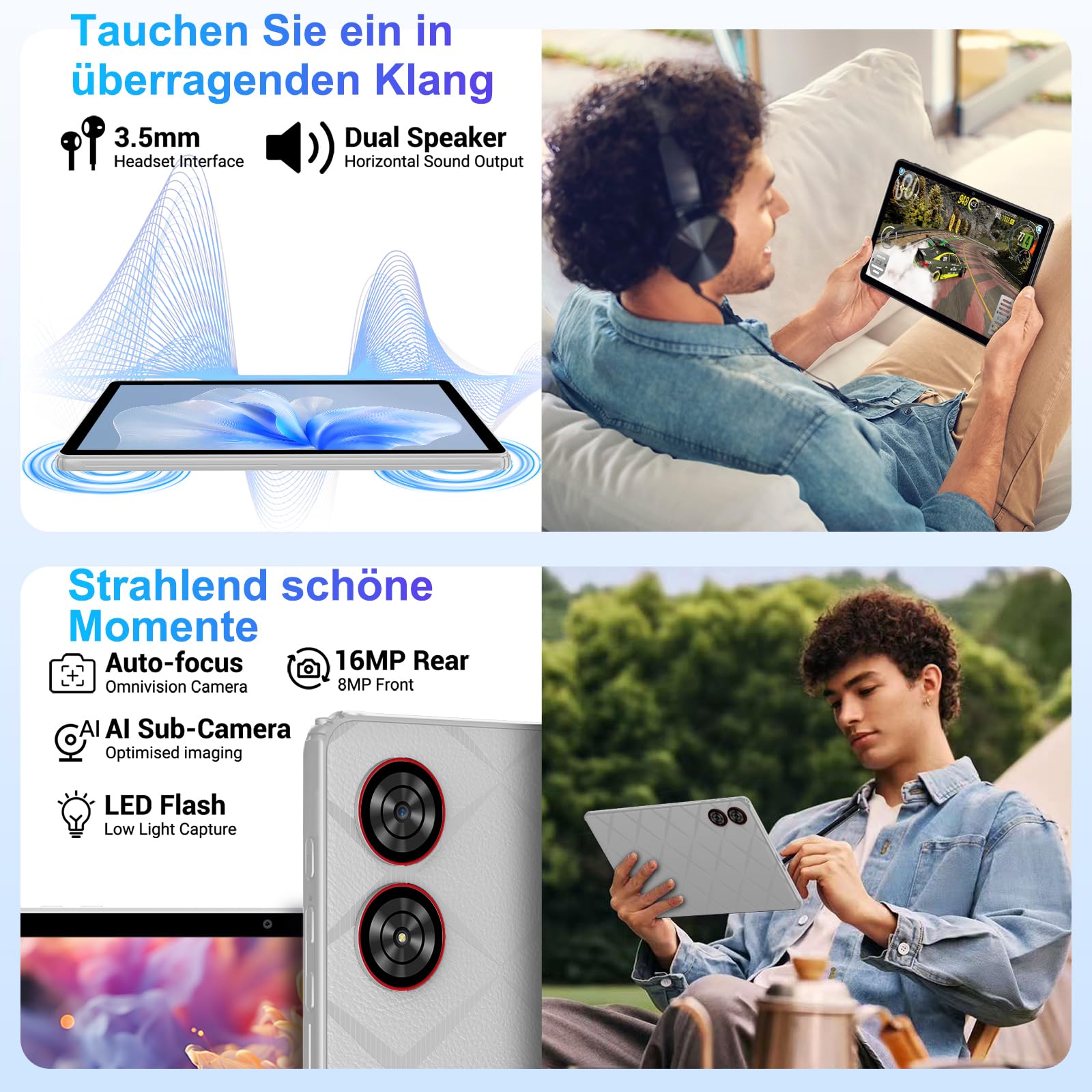 Tablet 11 pollici, 36 GB RAM 512 GB ROM/1 TB TF, Dual SIM 4G LTE Tablet con tastiera, display HD IPS 90 Hz, Octa Core, Widevine L1, WLAN, GPS, Android 15 Tablet con custodia/cuffie/stilo touch