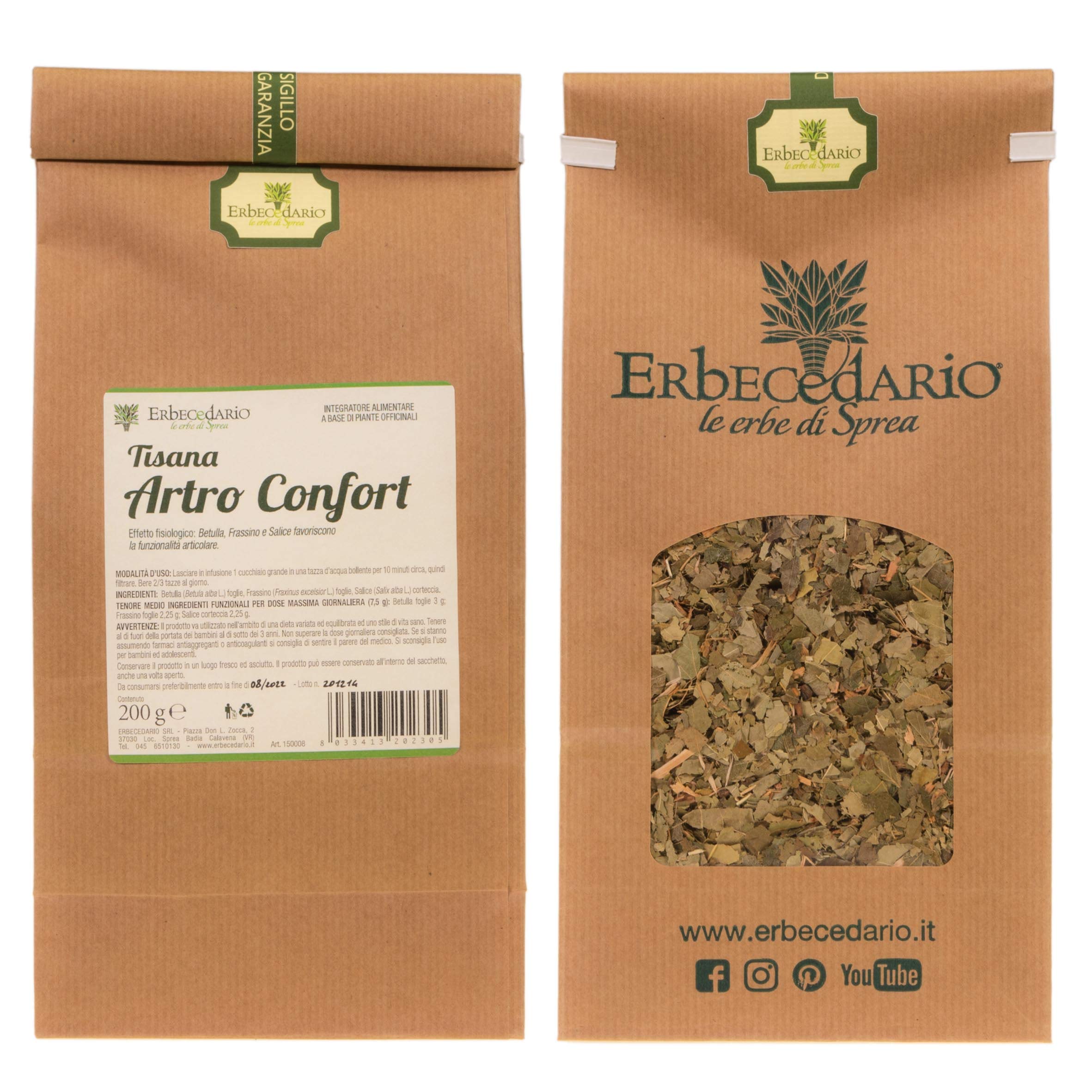Erbecedario - Tisana Artro Confort con Betulla, Frassino e Salice, Infuso Diuretico e Lenitivo per Benessere muscolare, contro la Tensione Articolare, fredda Naturale, 1 Sacchetto 200g