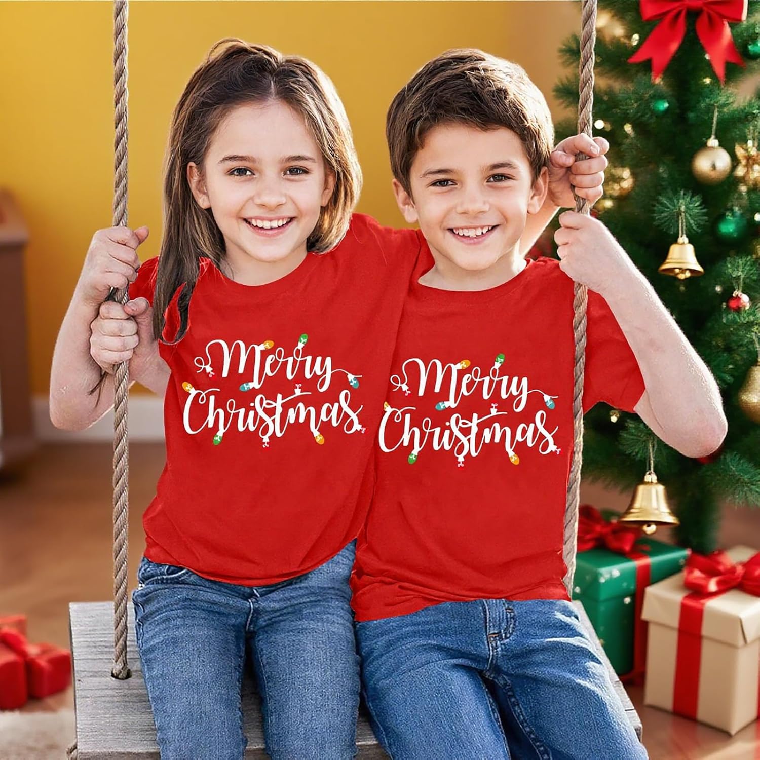 Christmas Shirts Toddler Boy Girls Merry and Bright T-Shirt Christmas Lights Graphic Tees Holiday Tops - Image 2