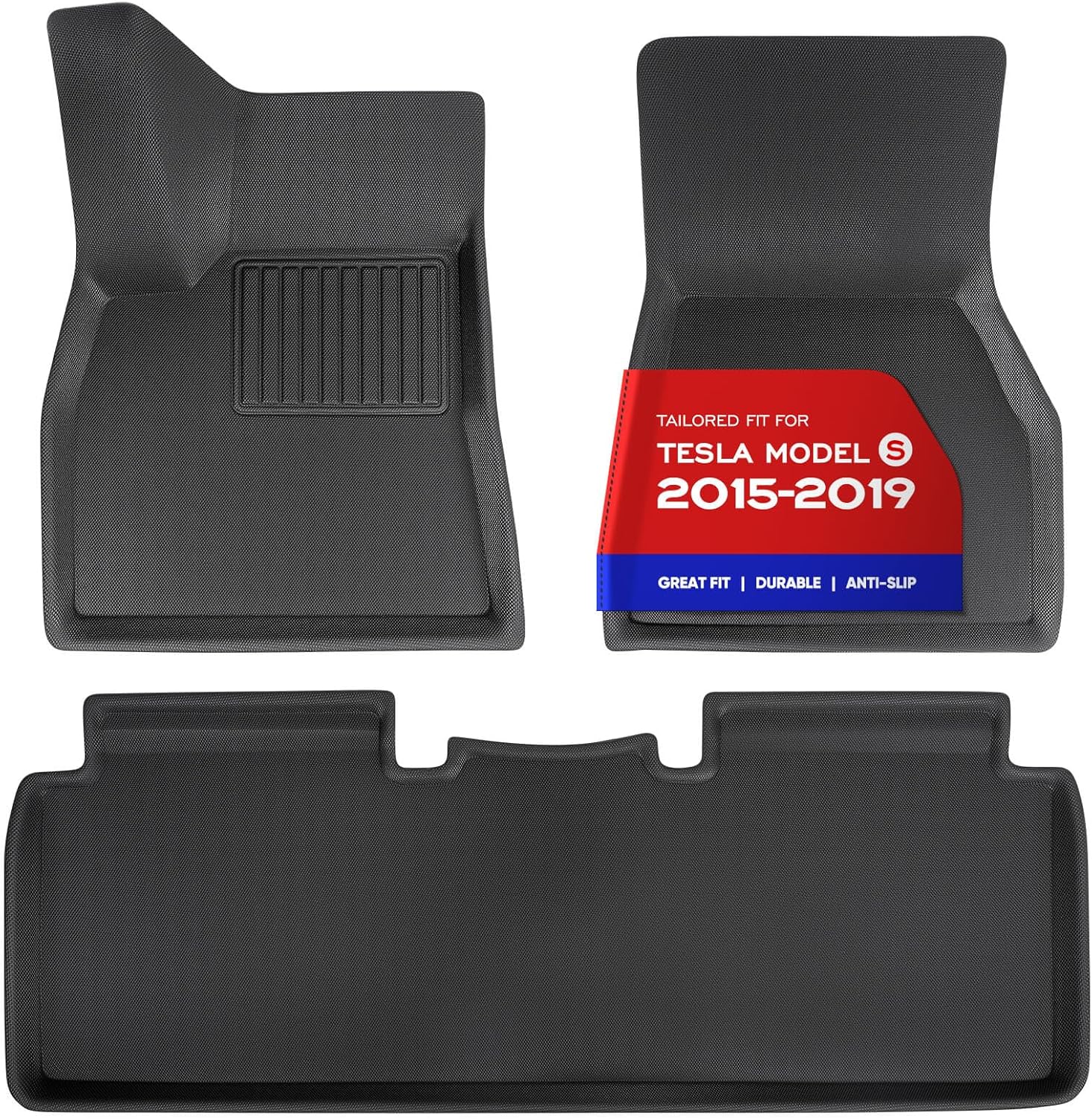 TAPTES for Tesla Model S Floor Mats 2019 2018 2017 2016 2015, Premium All Weather Anti-Slip Waterproof Floor Liners Car Interior Accessories - Compatible for Model S 2015-2019 (3 Pieces/Set)