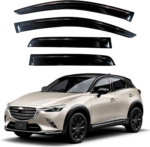 KPY Moldura deflectora de viento con protección contra la lluvia compatible con Mazda CX-3 2016-2021 (CX3), 4 unidades, para ventana lateral,