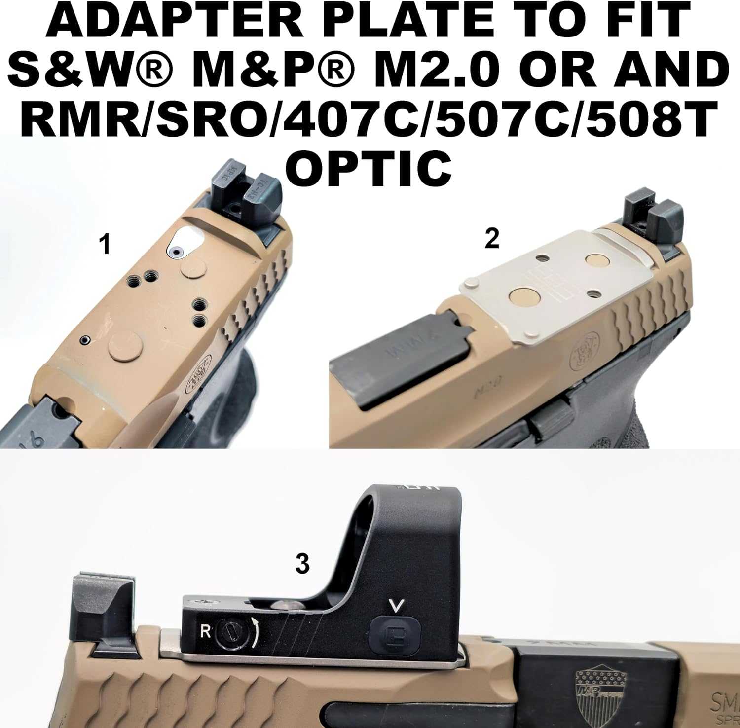 TSA® Adapter Plate for S&W® M&P® M2.0 C.O.R.E.2 – RMR® Footprint – Fits Trijicon® RMR® & Holosun® 407C 507C 508T – Titanium – Screws & Hex Key Included