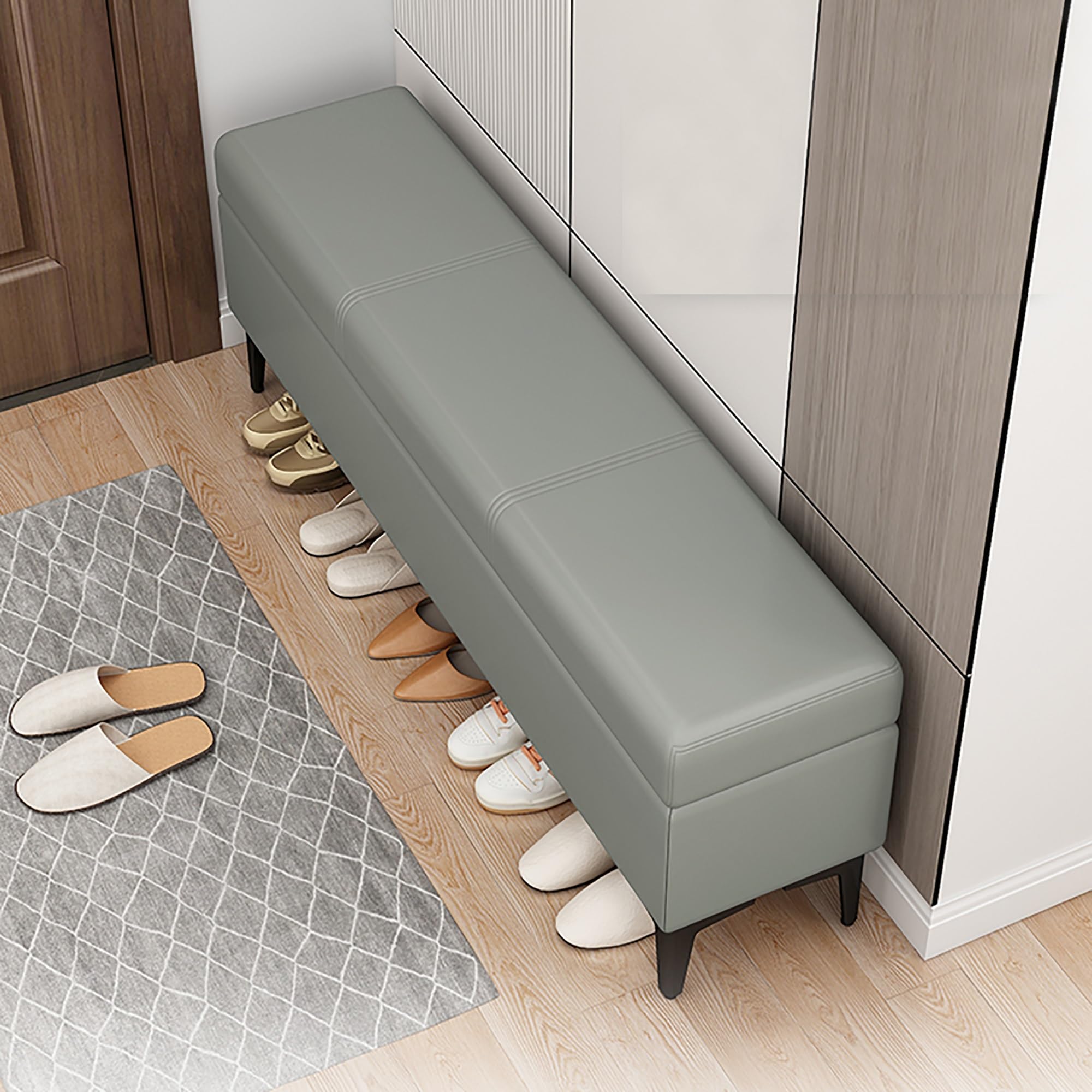 KLGFBDC Stylish Multifunctional Shoe Storage Bench – Light Gray Entryway & Bedroom Shoe Organizer with Storage – Space-Saving Cabinet (51"x16"x17")