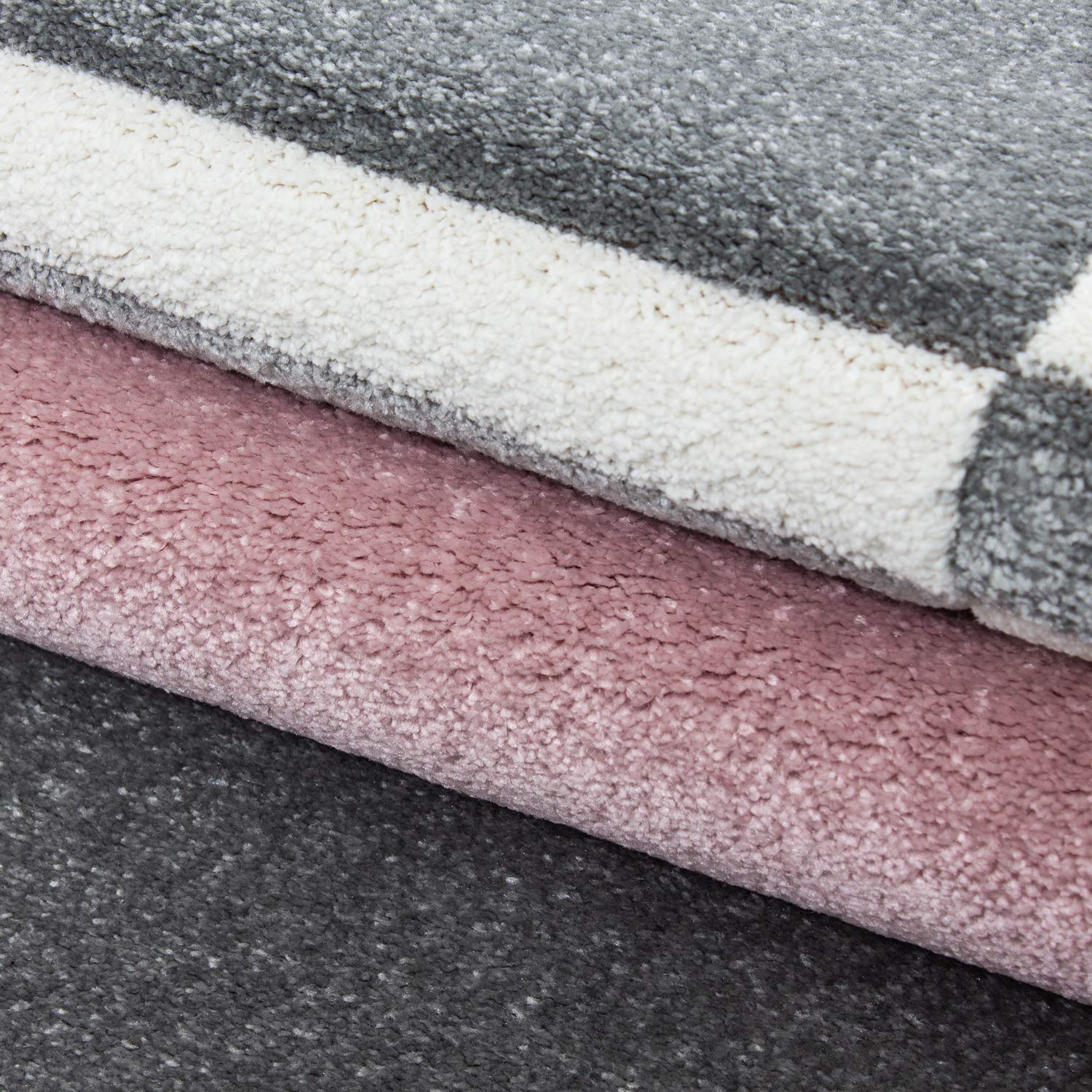 HomebyHome Tapis 160x230 cm à Poils Courts Coupe Contour Rose Gris Blanc Motif Carreaux Lavable Facile d'entretien Extra Doux pour Salon Salle à Manger Chambre