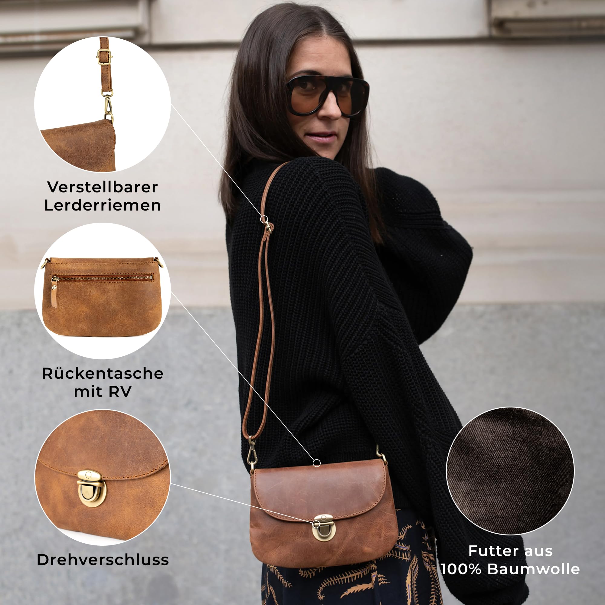 Berliner Bags Handtasche Nina Vintage aus Leder für Damen - Braun