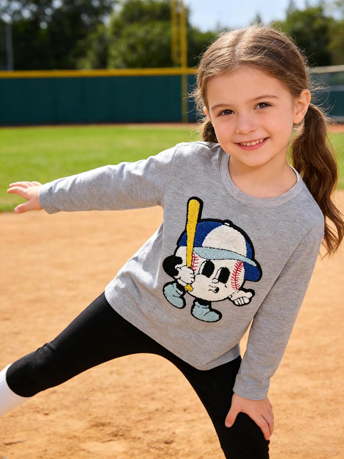 Boys Girls Baseball Shirts Applique Chenille Patch Tops Baseball Lover Outfit Kid Game Day Tees