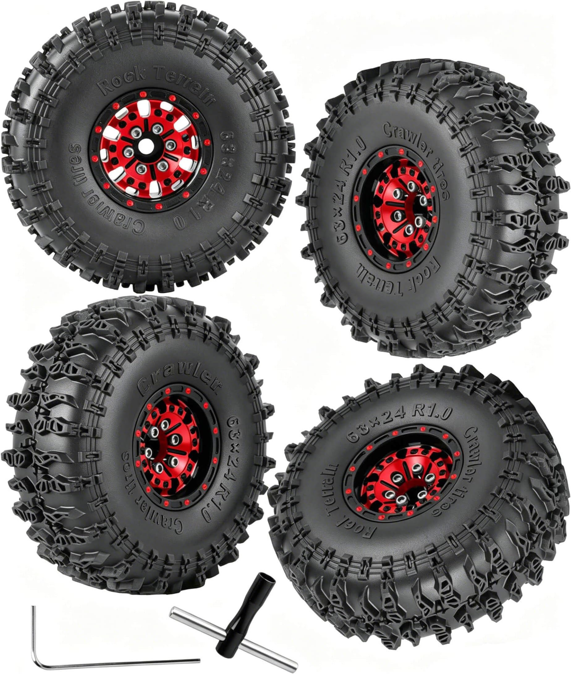 RC Aluminum 1.0 Inch Wheel Rim Tires for 1/18 1/24 Trx4m Axial SCX24 RC Crawler Car,4pcs 1.0 Wheel Rim Soft Rubber Tires,Red