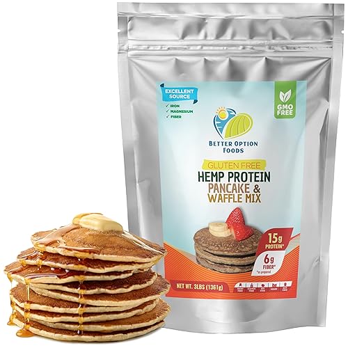 Mezcla de panqueques de proteína de cáñamo (bolsa de 3 libras) Mezcla suave sin gluten de nuez para un desayuno saludable Utiliza huevo, o sin