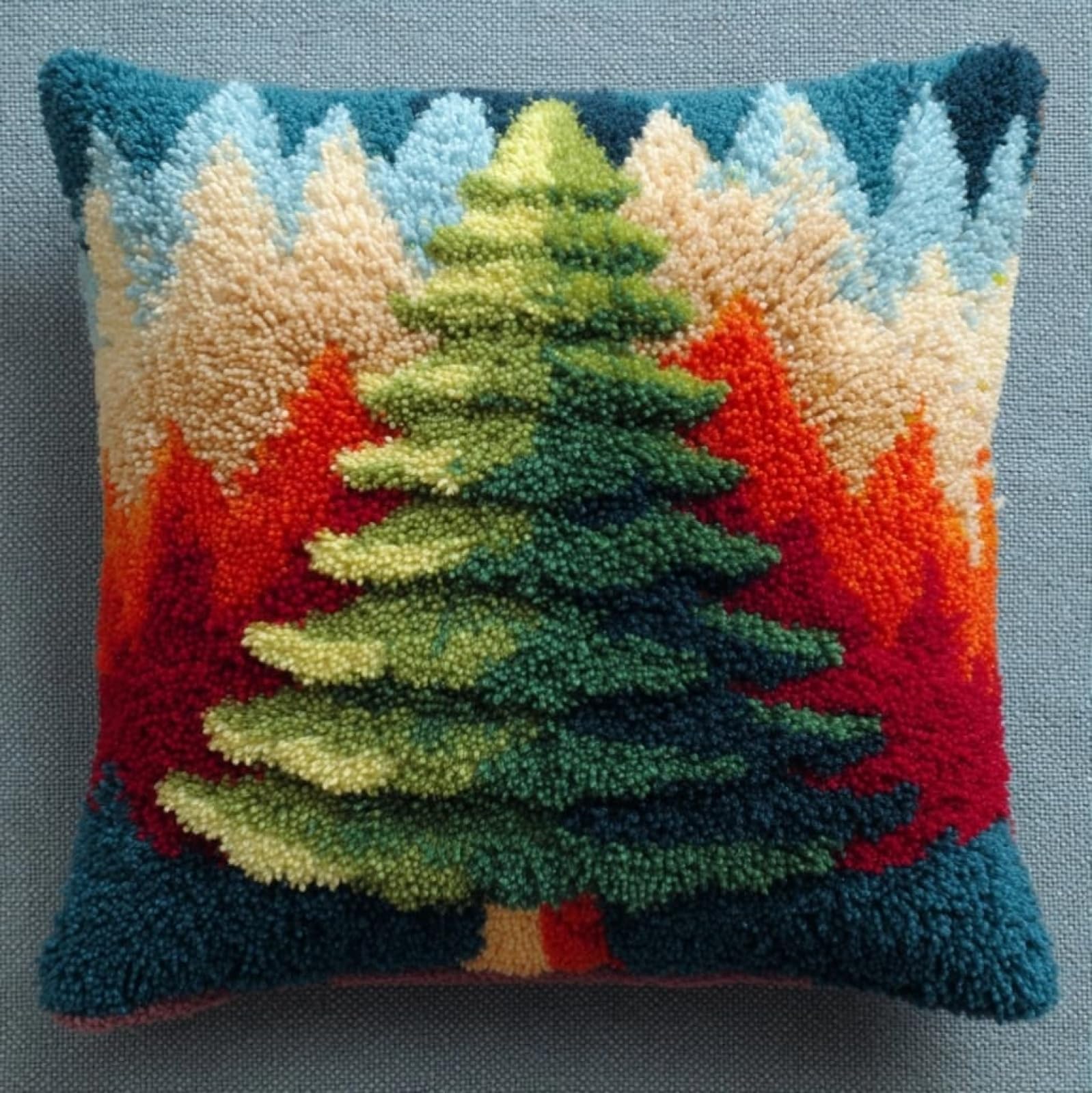 AxiangziK Latch Hook Cushion Kits for Adults,Cartoon Pine Tree Color Printed Canvas DIY Throw Pillow Cover,Beginners Handmade Needlework Crafts Home Decoration 17x17inch