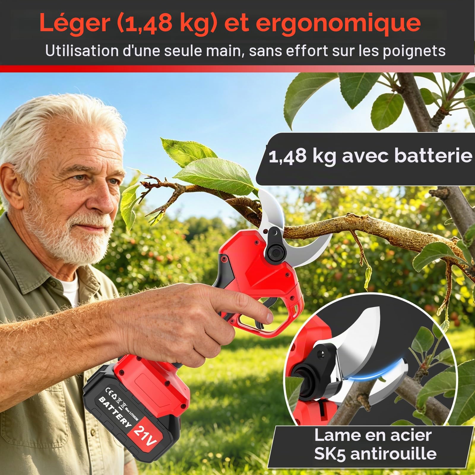 Sécateur Électrique 50mm 730W Brushless 2x 4000mAh