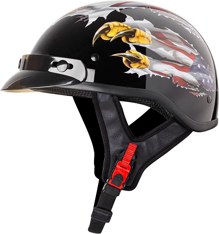 CARTMAN Half Helmet Medium, DOT Approved Eagle Graphics for Adult | Half helmet, crisp graphics. Adult/Teen. DOT ABS, vented, weatherproof, adjustable. Goggles/gloves. Street, dirt, snow.