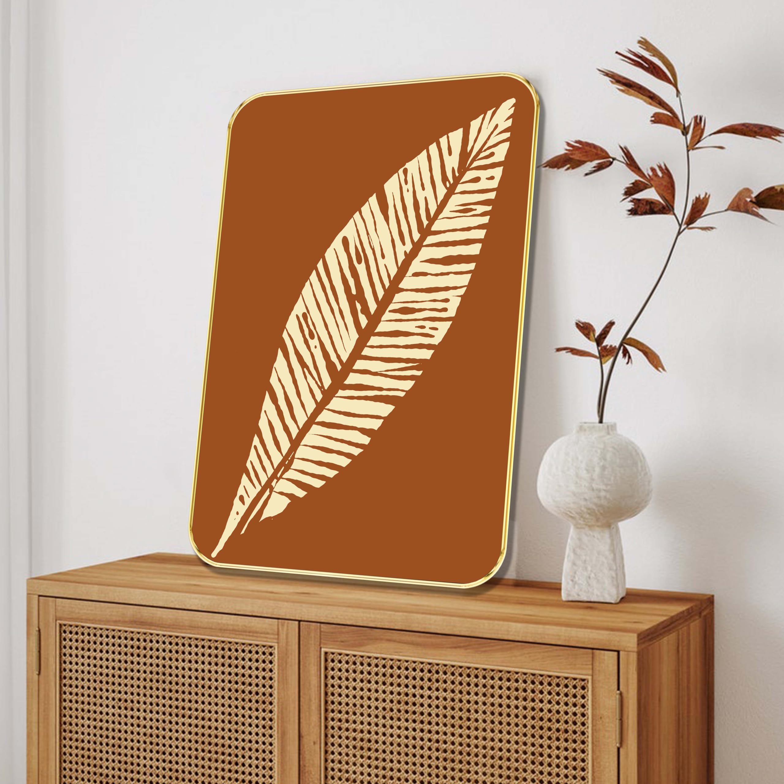 SAF Abstract Feather Wall Art | Minimalist Botanical Framed Painting in Beige & Brown Tones | Modern Home Decor for Living Room, Bedroom, or Office (13.5 Inch x 19.5 Inch) MG01-363-image-24