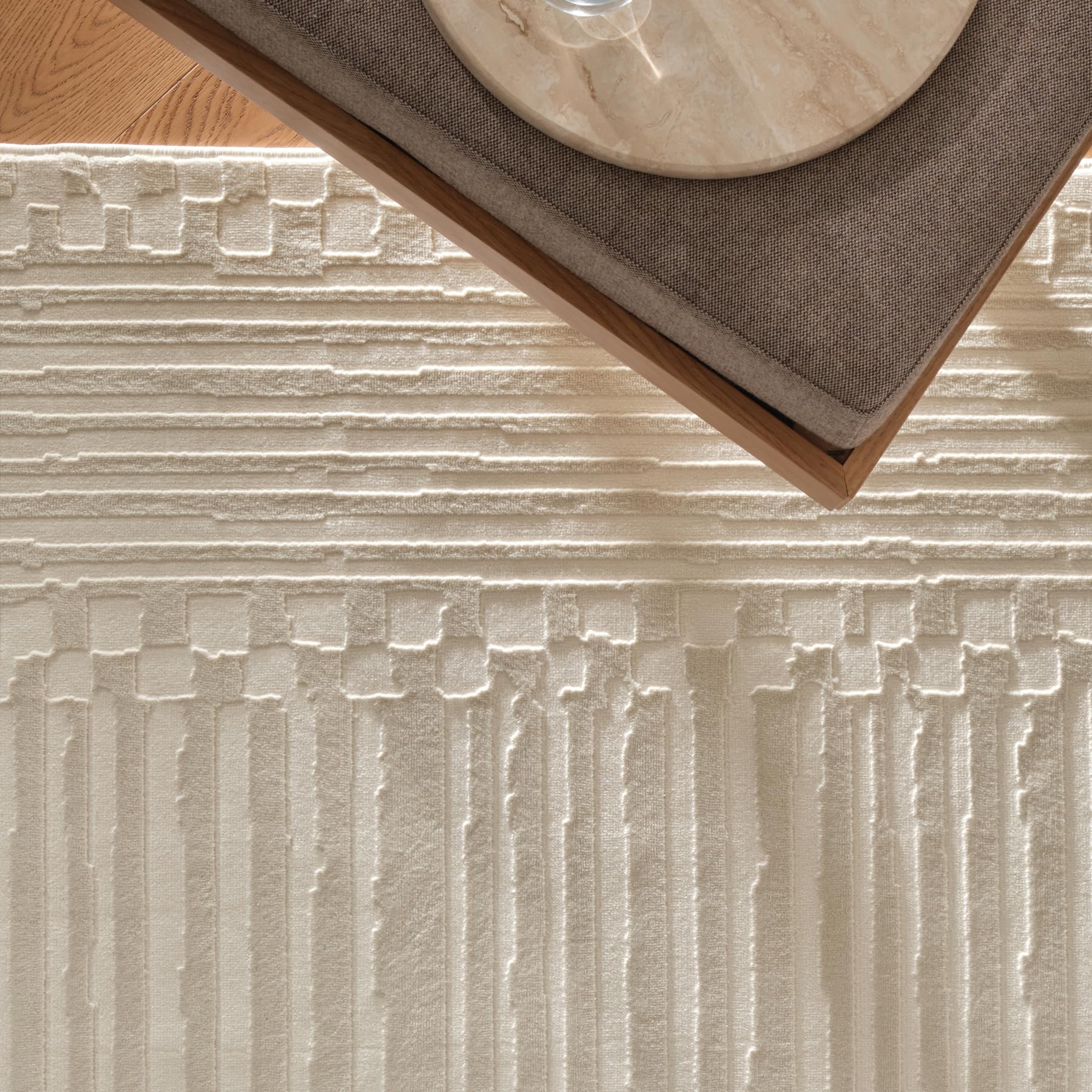 Revival Rugs Soloba 3'11"x6'1" Machine Washable Area Rug for Kitchen Bedroom - 100% Recycled Oeko-TEX Certified, Medium Pile, Beige, Cream